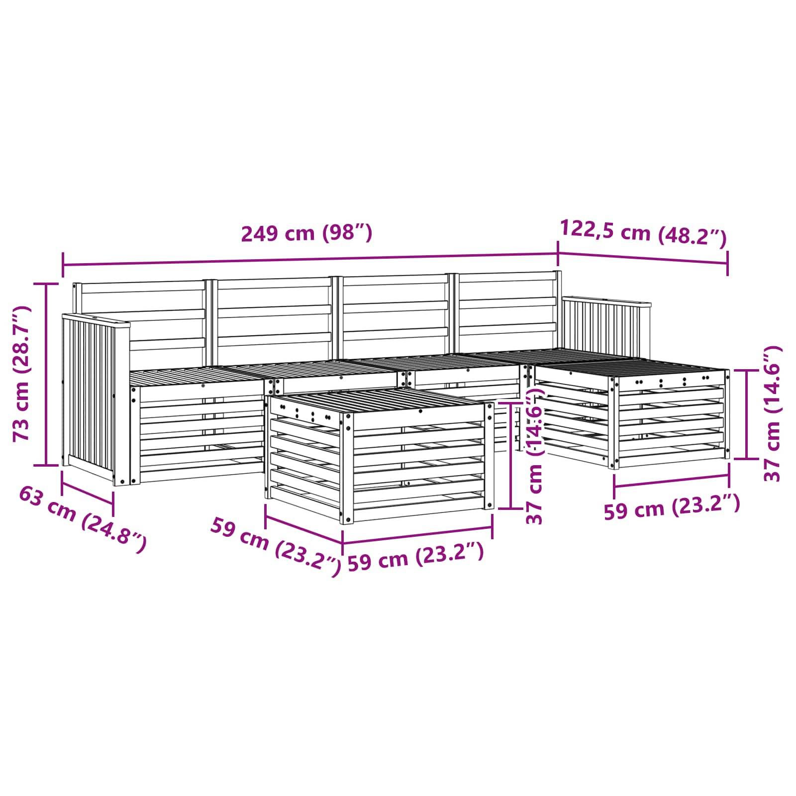 vidaXL Outdoor-Sofagarnitur 6 pcs Weiß 59 x 59 x 37 cm