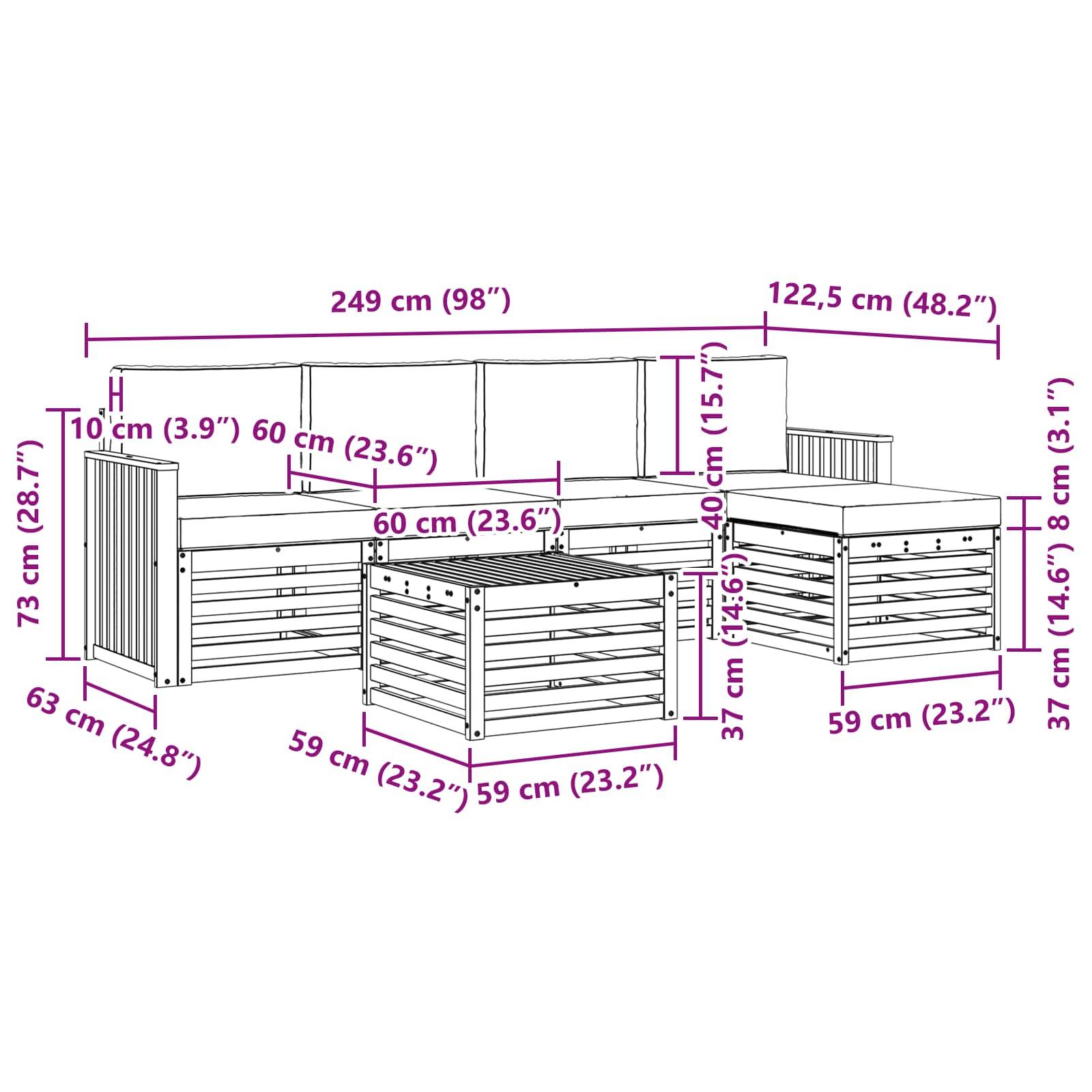 vidaXL Outdoor-Sofagarnitur 6 pcs Weiß und Anthrazit 59 x 59 x 37 cm