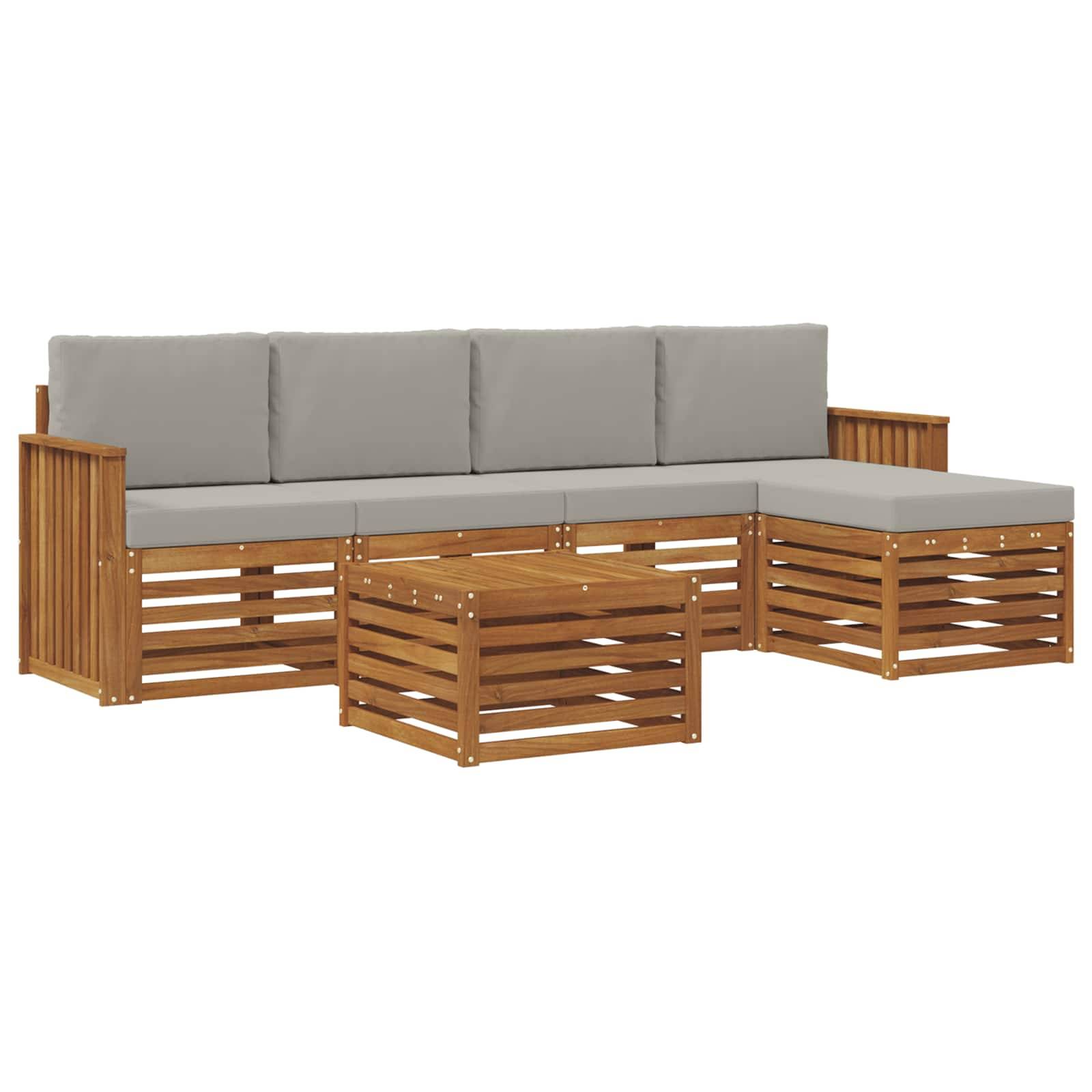 vidaXL Outdoor-Sofagarnitur mit Kissen 6 pcs Natürlich und Hellgrau