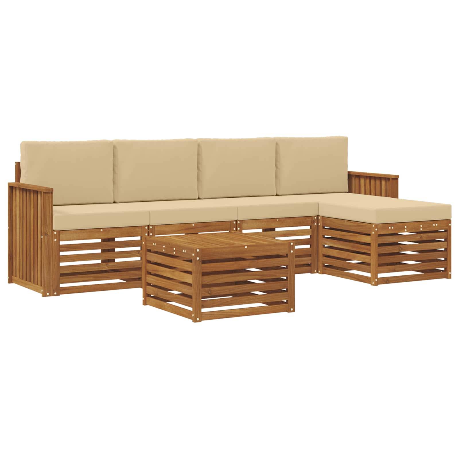 vidaXL Outdoor-Sofagarnitur 6 pcs Natur und Beige Massivholz Akazie