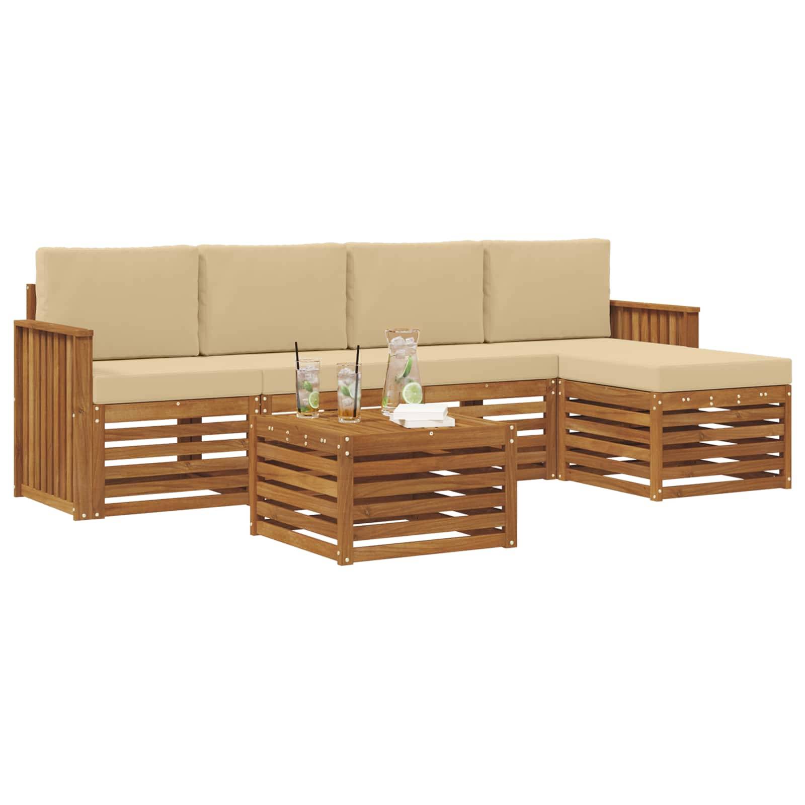 vidaXL Outdoor-Sofagarnitur 6 pcs Natur und Beige Massivholz Akazie