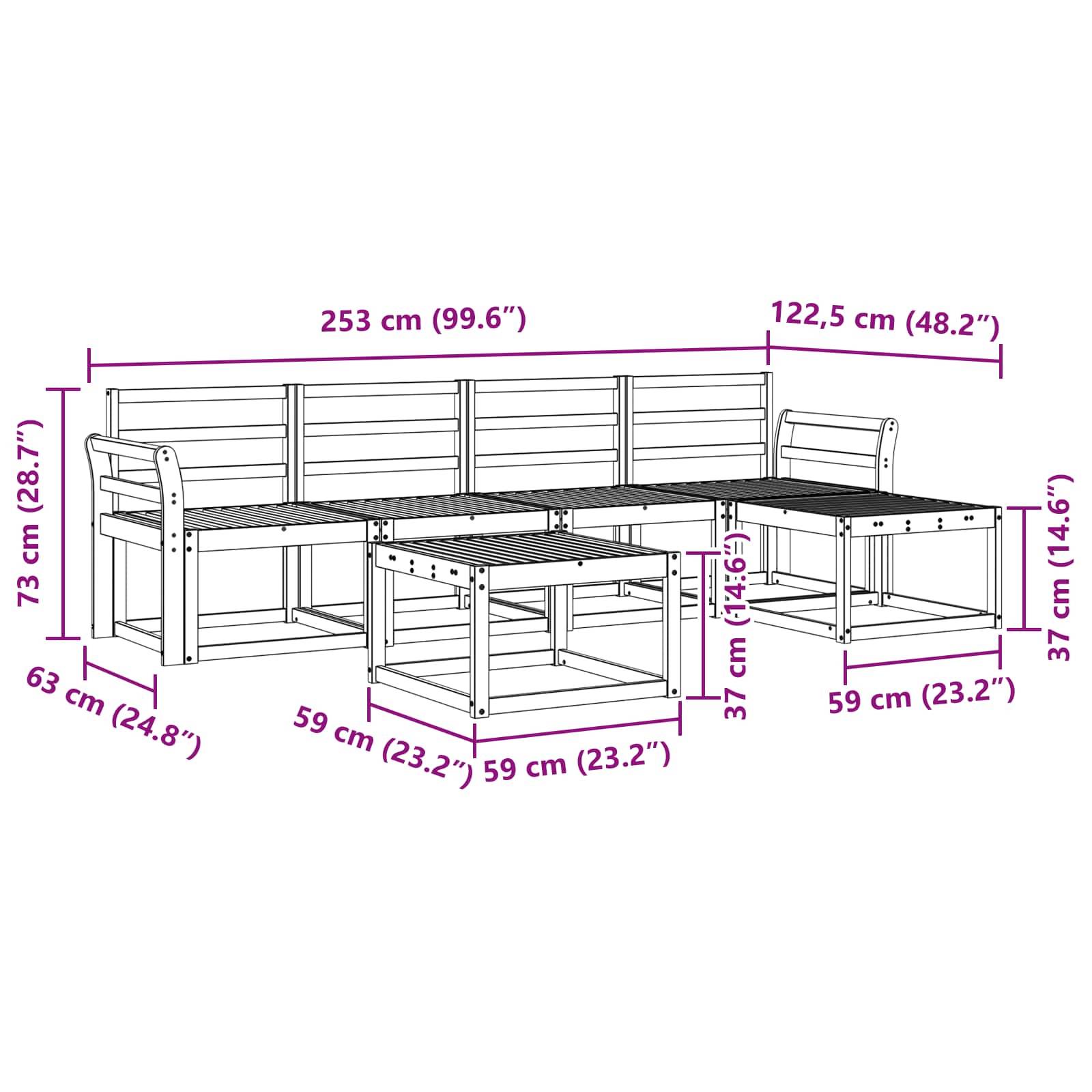 vidaXL Outdoor-Sofagarnitur 6 pcs Weiß 59 x 59 x 37 cm