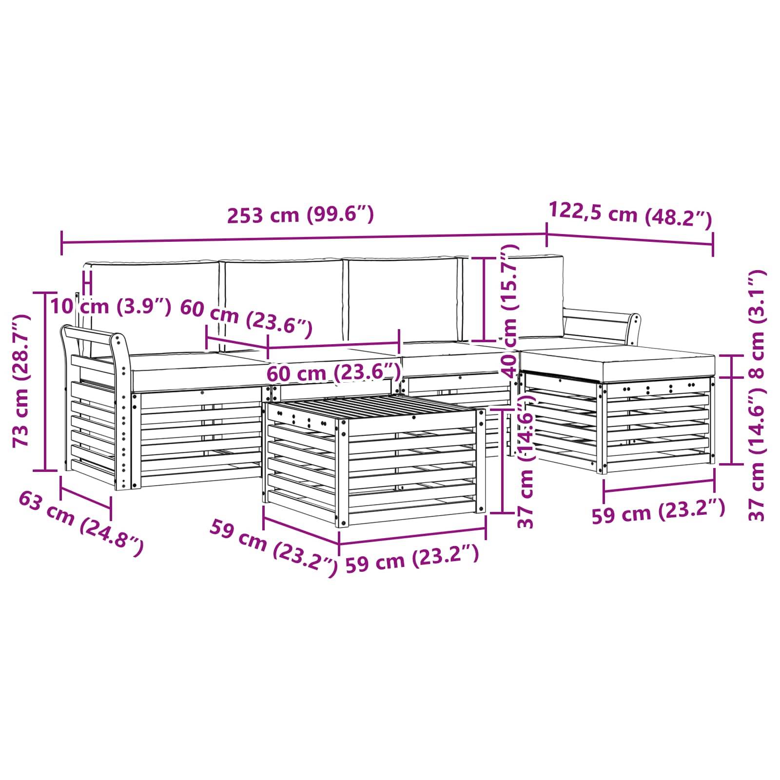 vidaXL Outdoor-Sofagarnitur 6 pcs Weiß und Beige 59 x 59 x 37 cm