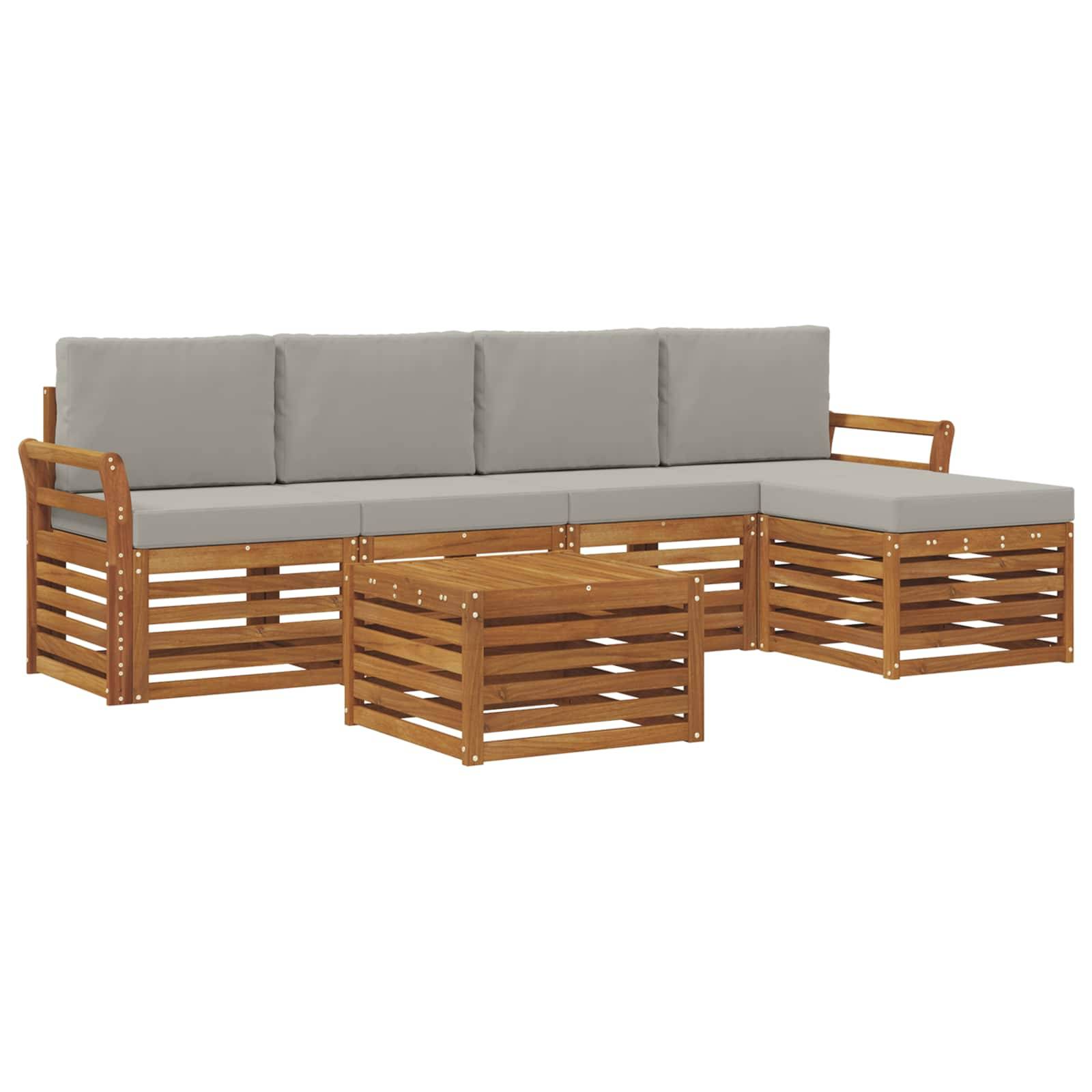 vidaXL Outdoor-Sofagarnitur mit Kissen 6 pcs Natürlich und Hellgrau