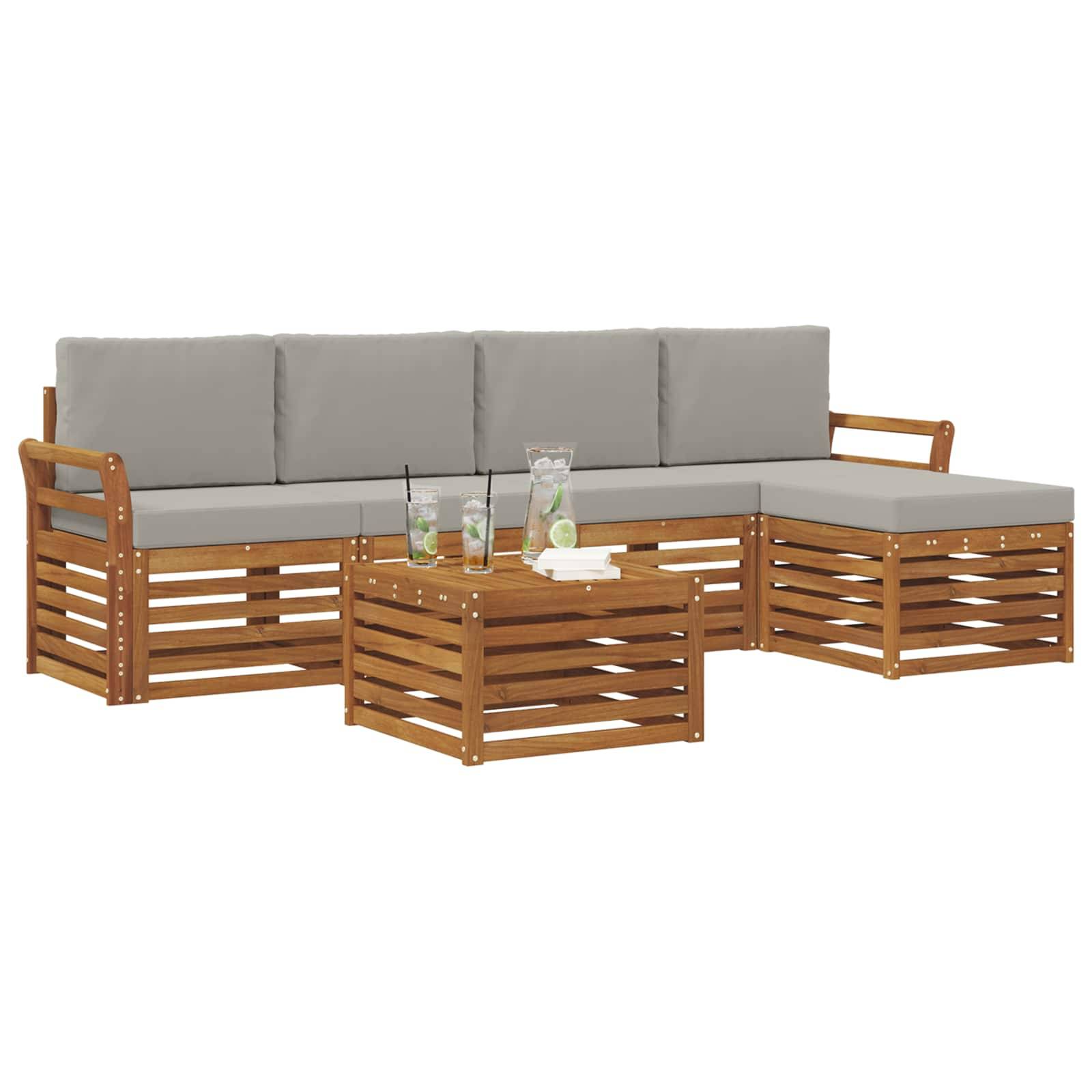 vidaXL Outdoor-Sofagarnitur mit Kissen 6 pcs Natürlich und Hellgrau