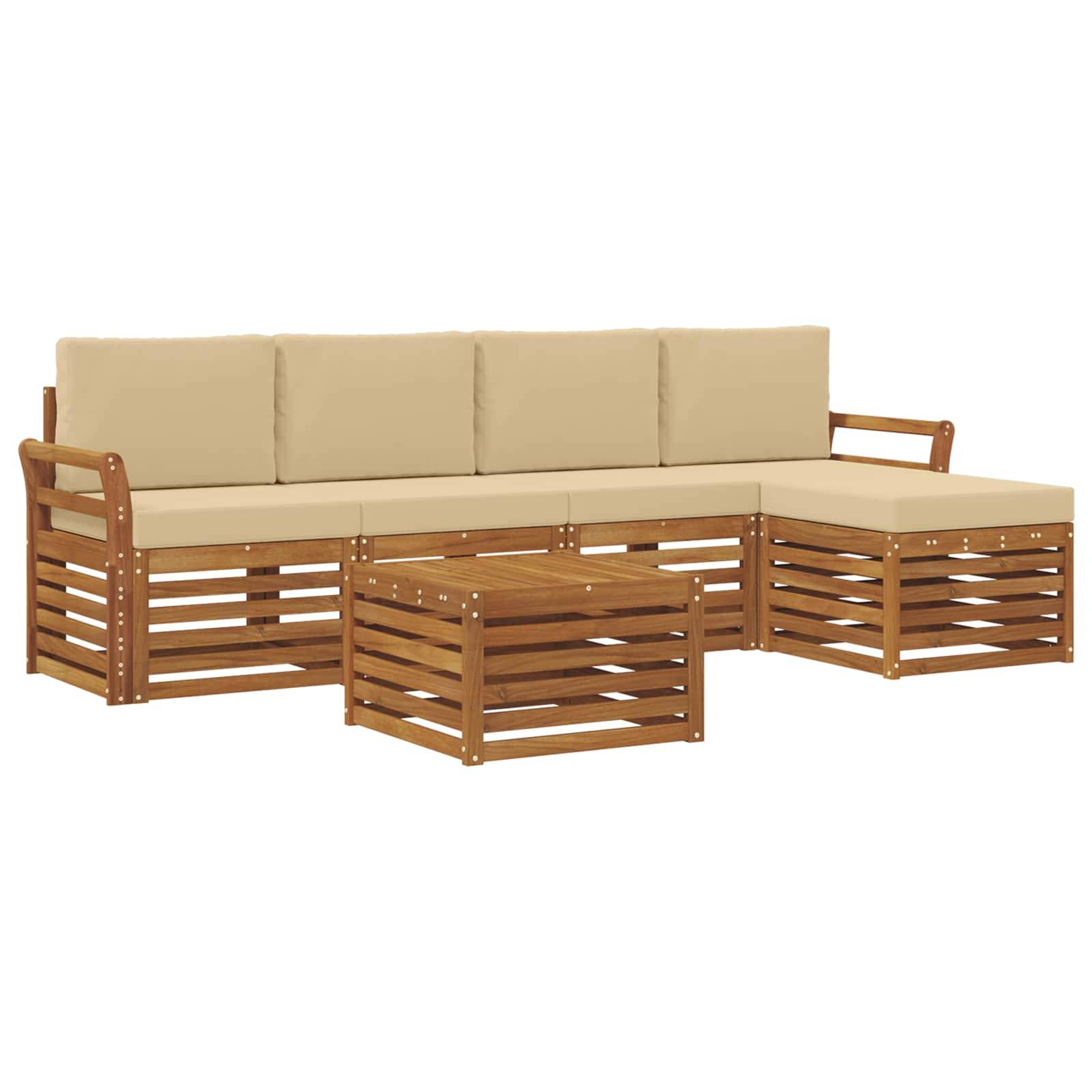 vidaXL Outdoor-Sofagarnitur 6 pcs Natur und Beige Massivholz Akazie