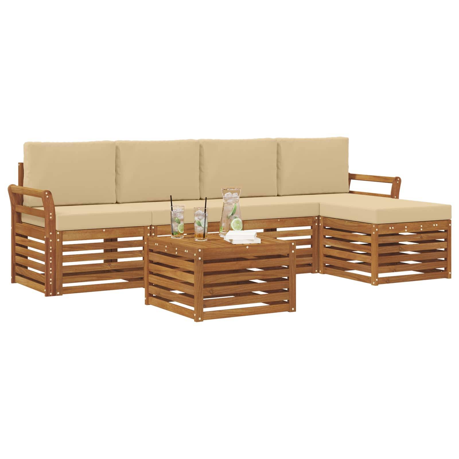vidaXL Outdoor-Sofagarnitur 6 pcs Natur und Beige Massivholz Akazie