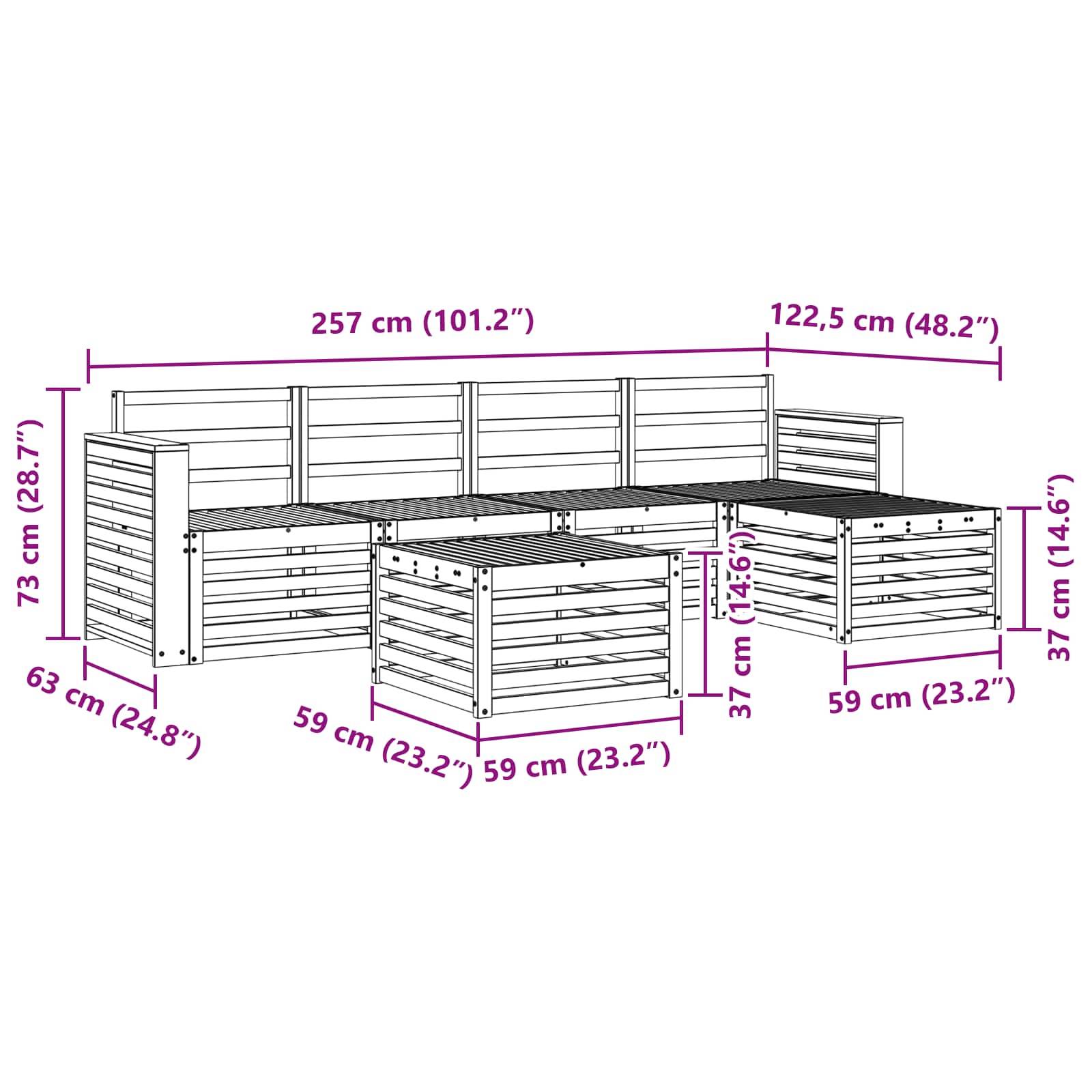 vidaXL Outdoor-Sofagarnitur 6 pcs Weiß 59 x 59 x 37 cm
