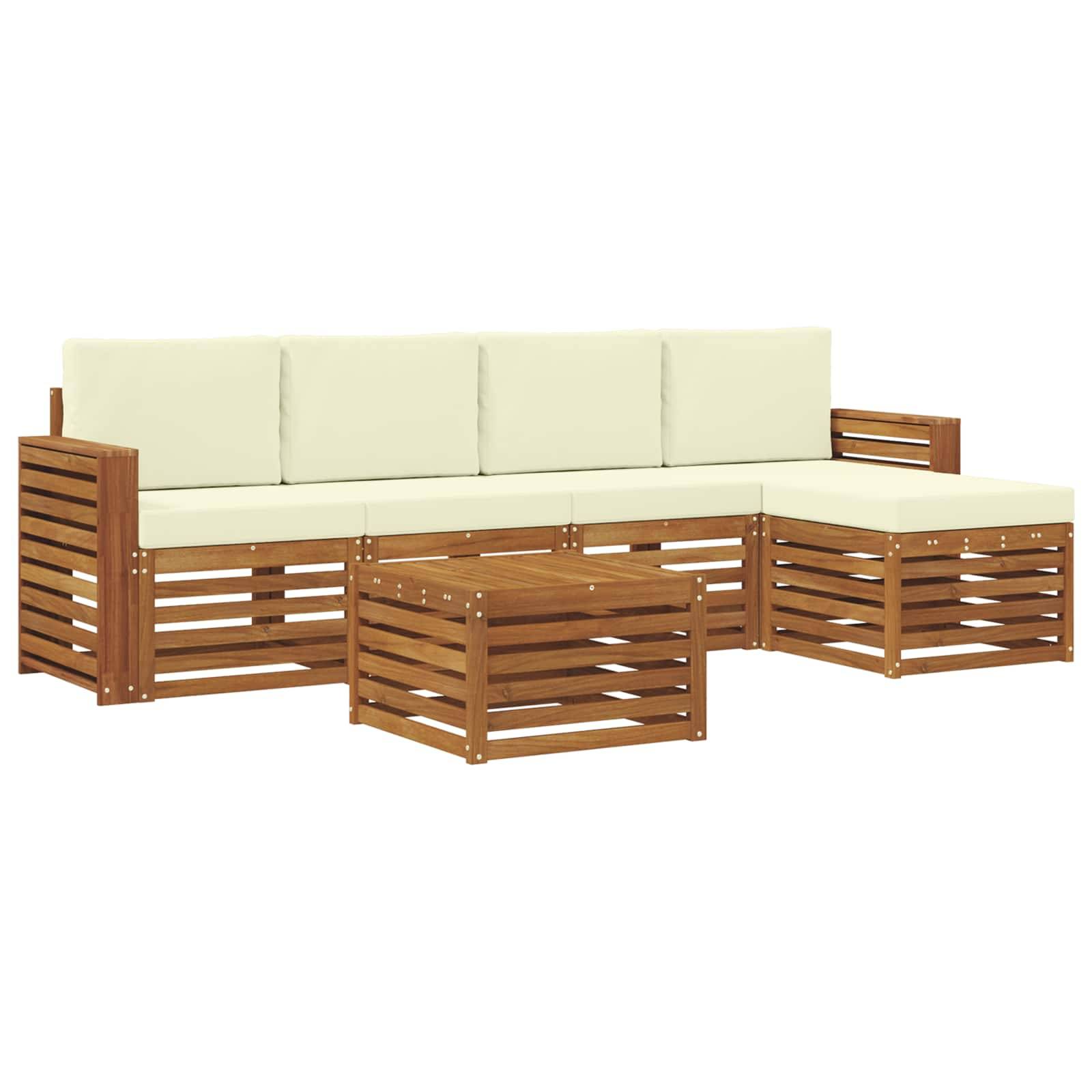 vidaXL Outdoor-Sofagarnitur 6 pcs Natur und Creme Massivholz Akazie