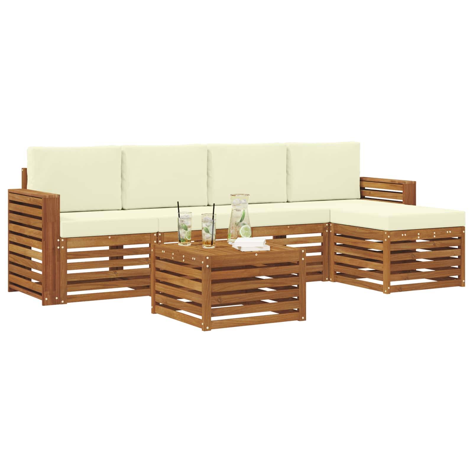 vidaXL Outdoor-Sofagarnitur 6 pcs Natur und Creme Massivholz Akazie