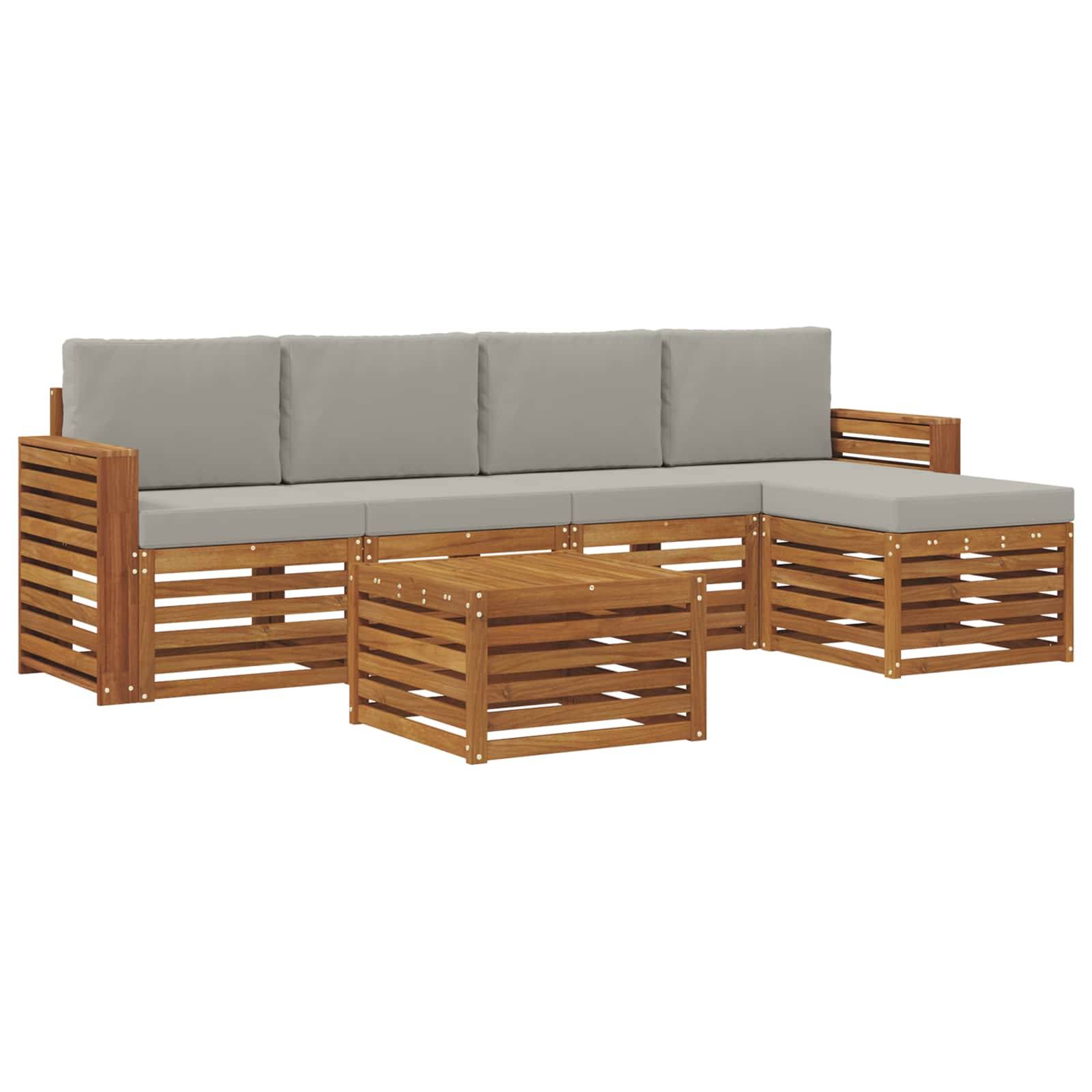 vidaXL Outdoor-Sofagarnitur mit Kissen 6 pcs Natürlich und Hellgrau