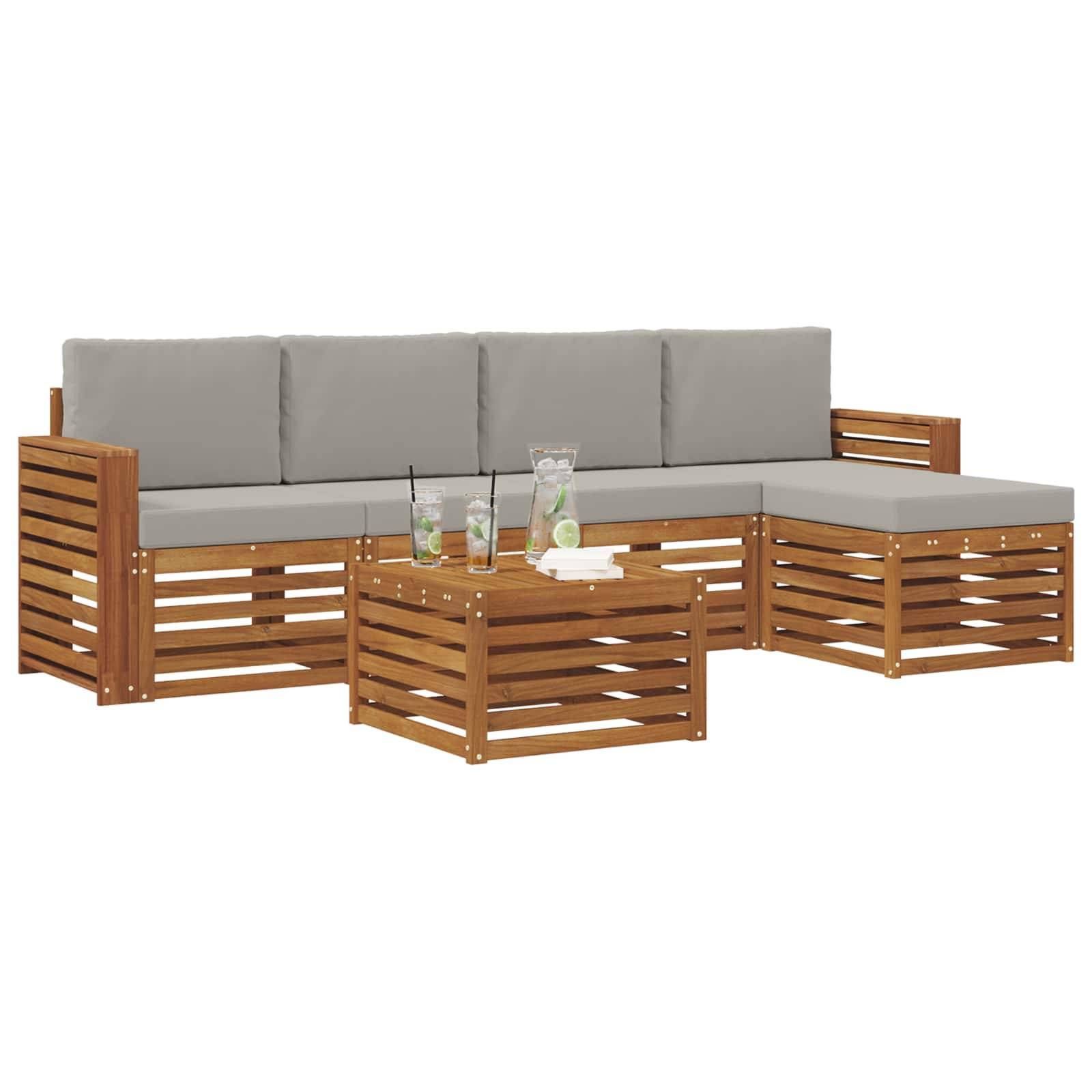 vidaXL Outdoor-Sofagarnitur mit Kissen 6 pcs Natürlich und Hellgrau