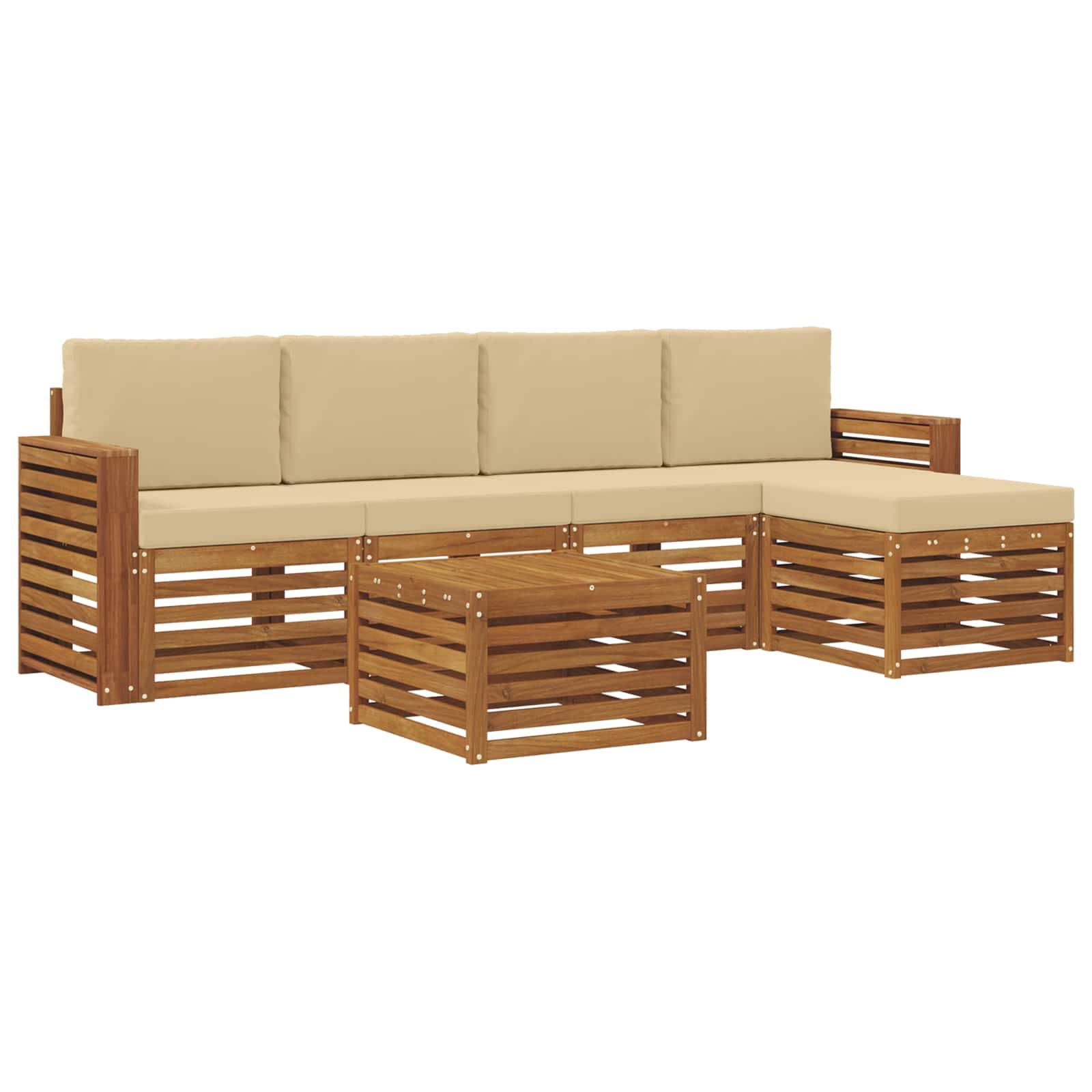 vidaXL Outdoor-Sofagarnitur 6 pcs Natur und Beige Massivholz Akazie