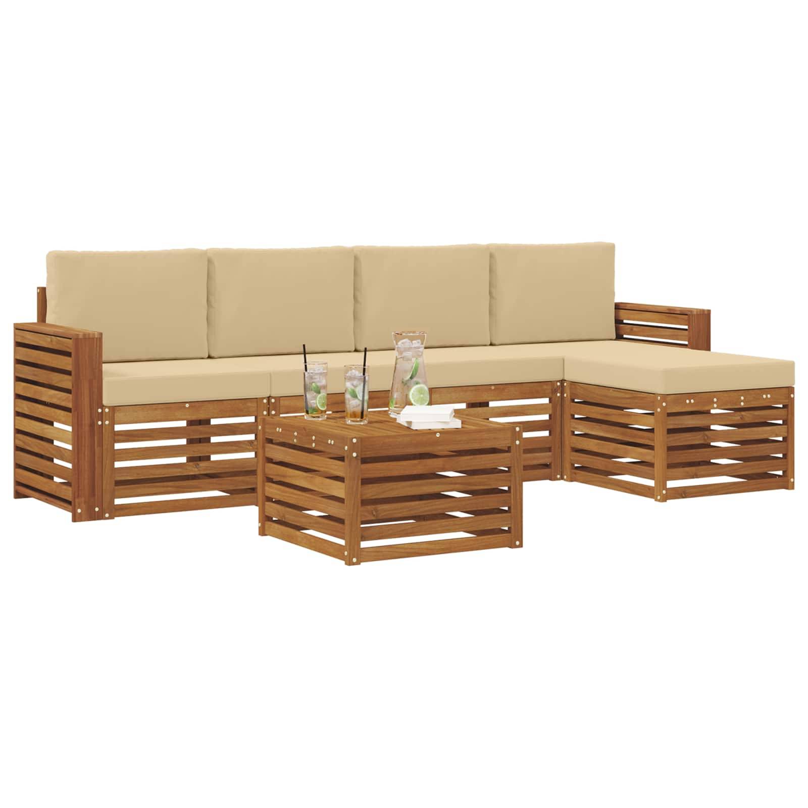 vidaXL Outdoor-Sofagarnitur 6 pcs Natur und Beige Massivholz Akazie
