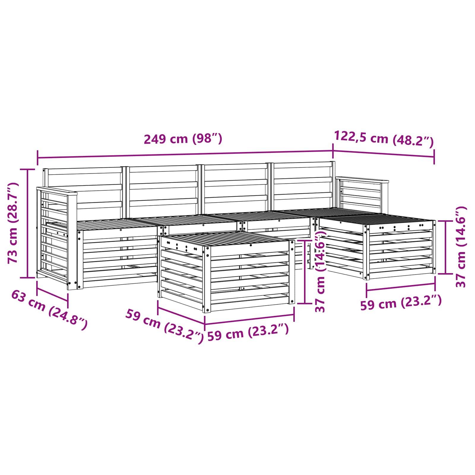 vidaXL Sofagarnituren 6 pcs Natur Massivholz Akazie
