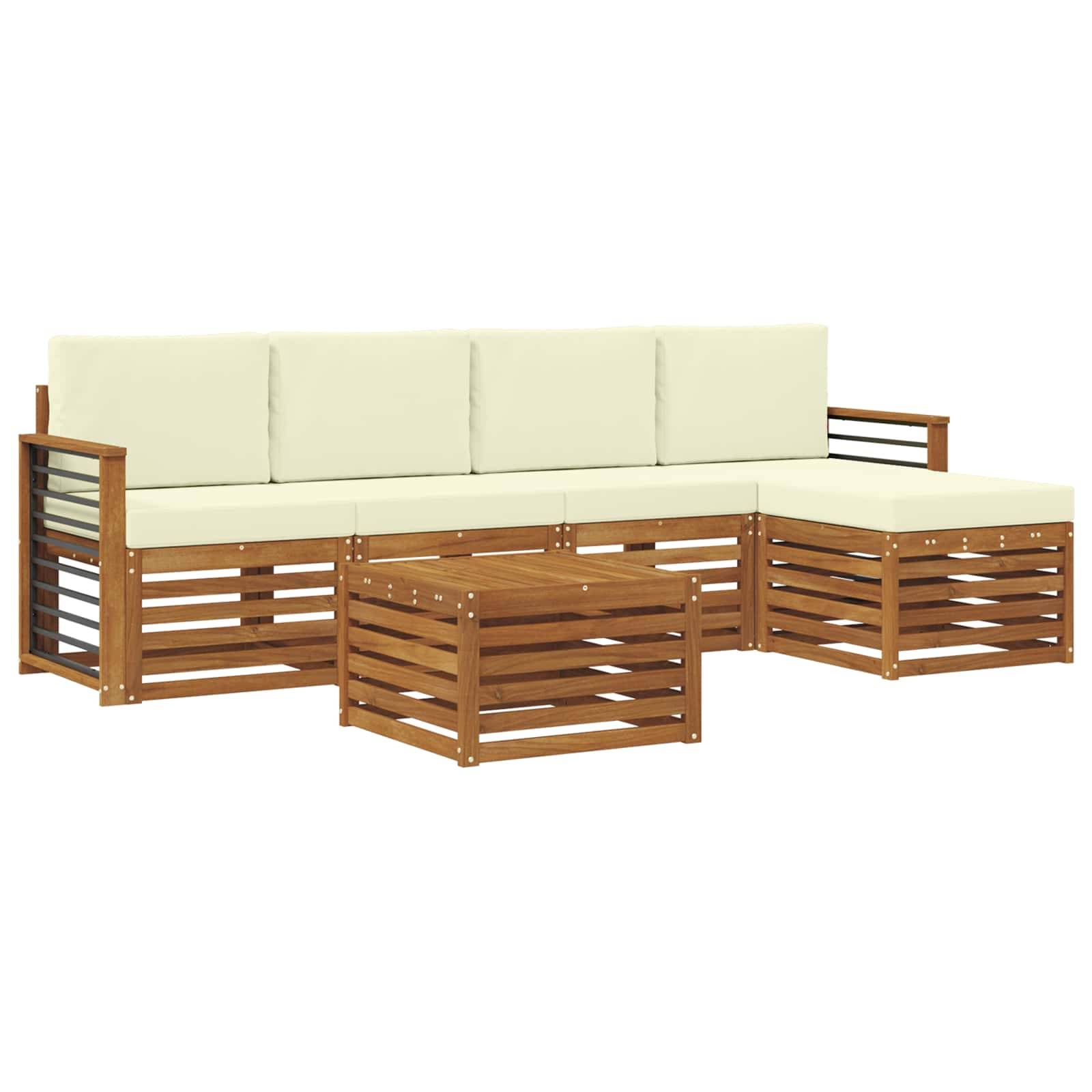 vidaXL Outdoor-Sofagarnitur 6 pcs Natur und Creme Massivholz Akazie