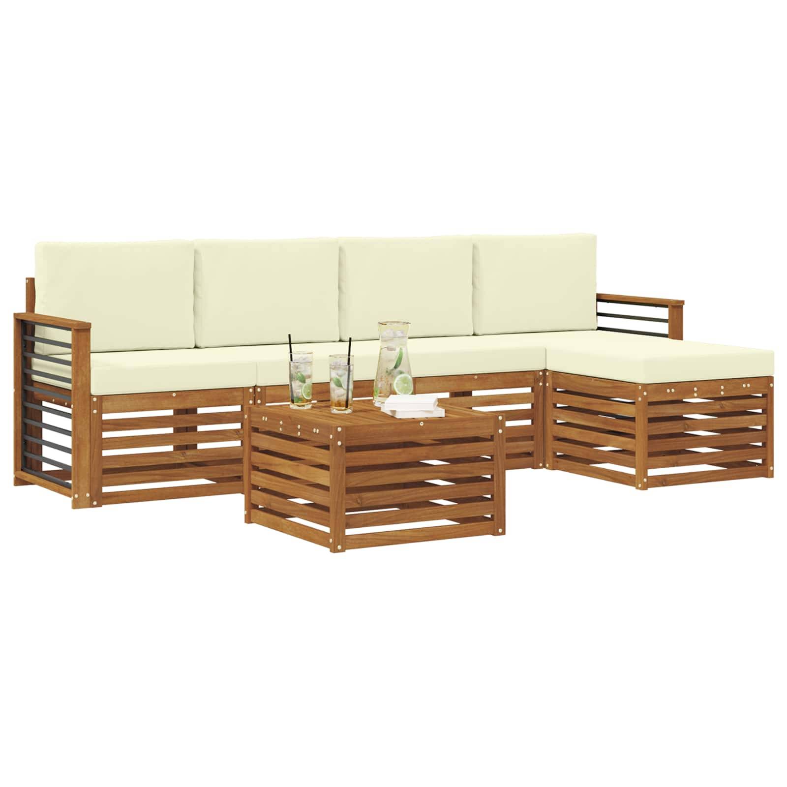 vidaXL Outdoor-Sofagarnitur 6 pcs Natur und Creme Massivholz Akazie