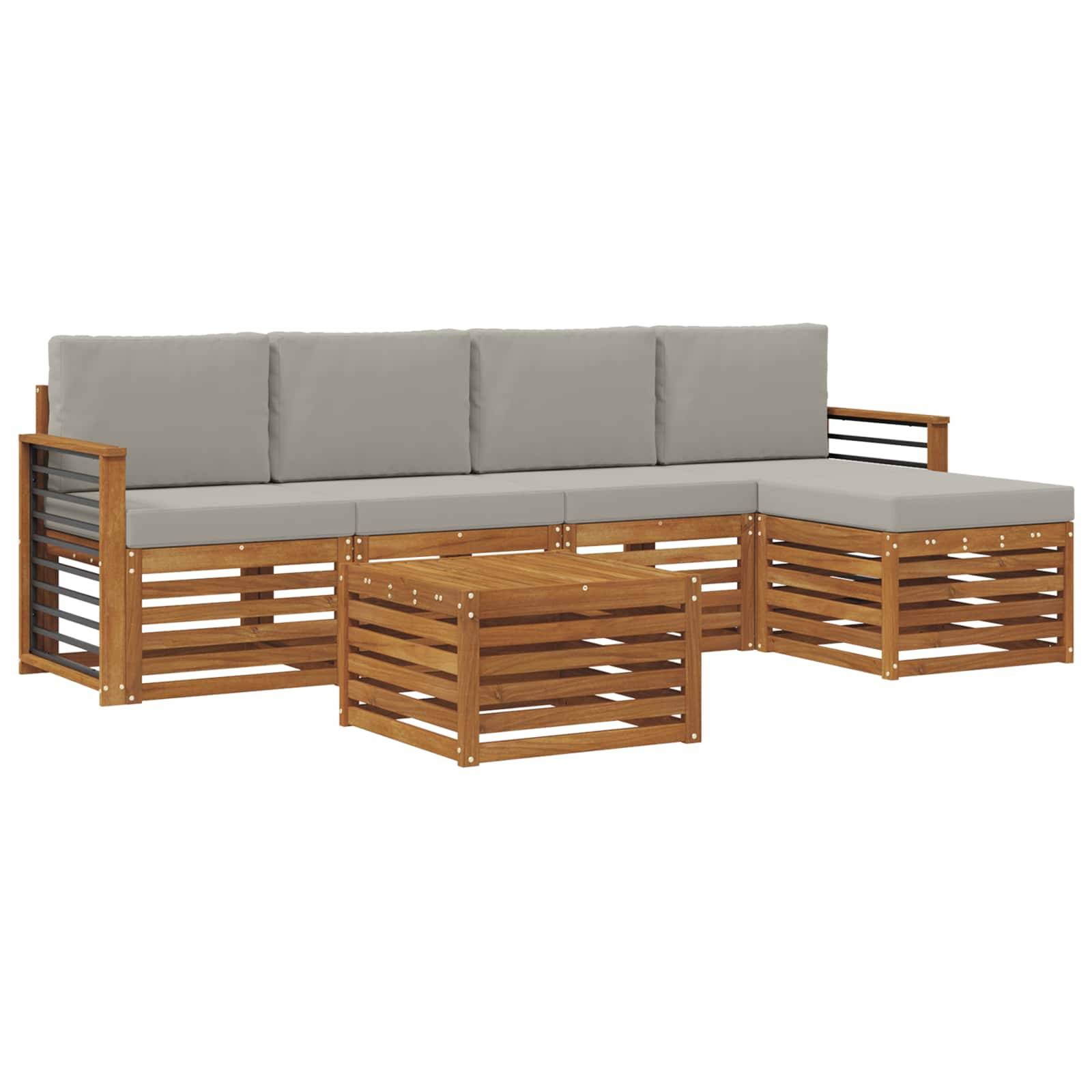 vidaXL Outdoor-Sofagarnitur mit Kissen 6 pcs Natürlich und Hellgrau