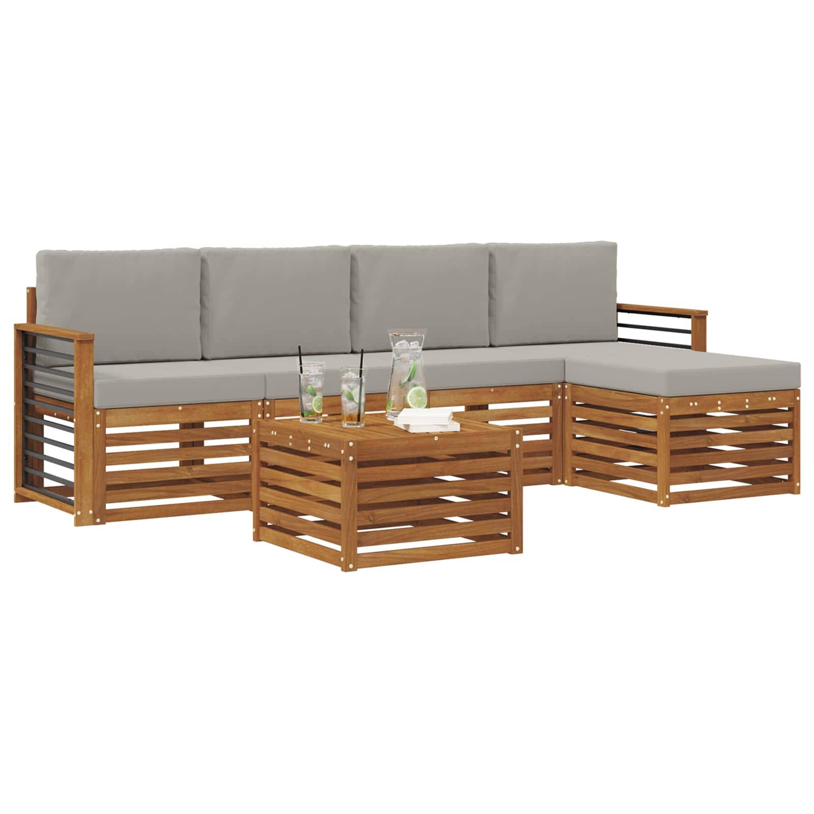 vidaXL Outdoor-Sofagarnitur mit Kissen 6 pcs Natürlich und Hellgrau