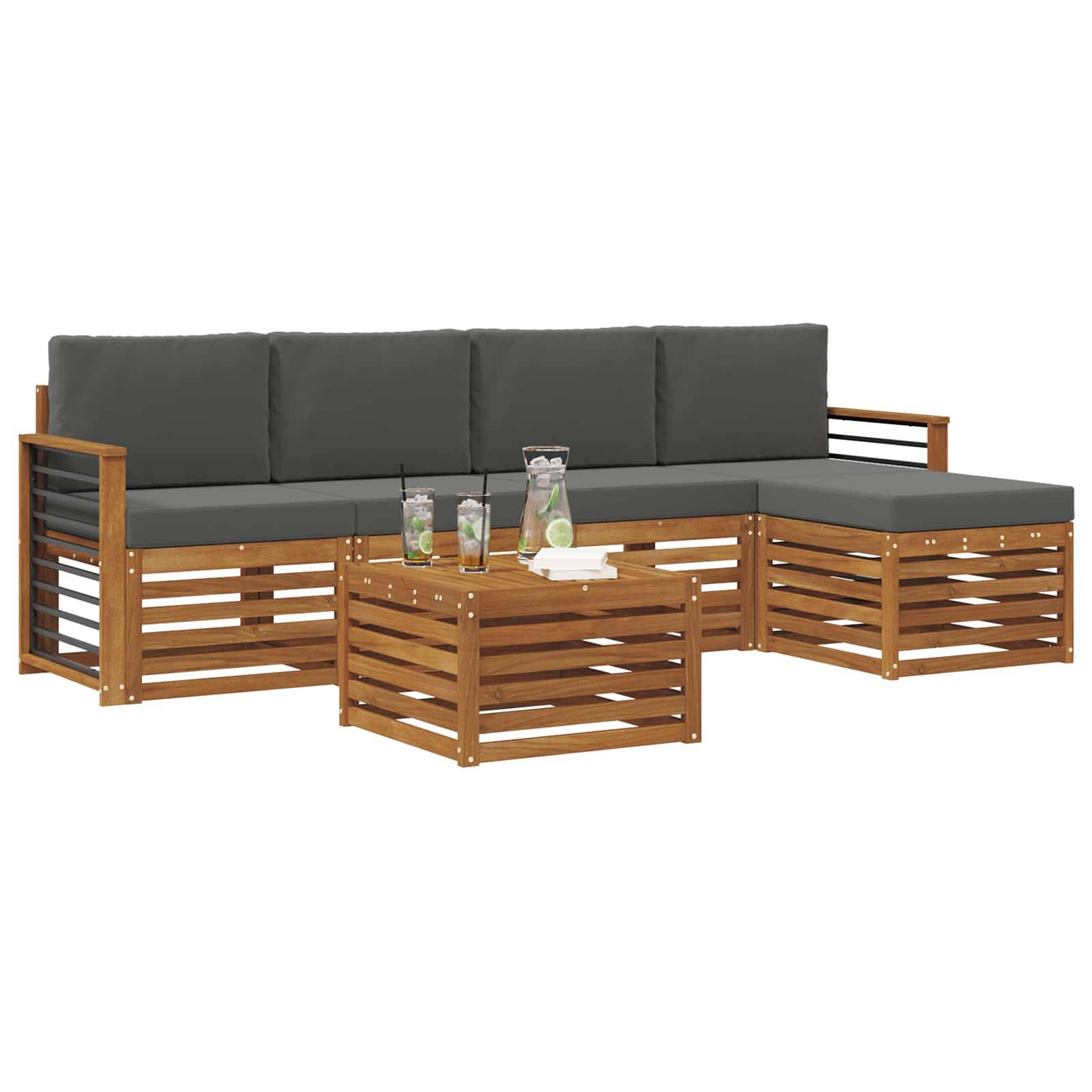 vidaXL Outdoor-Sofagarnitur mit Kissen 6 pcs Natur und Anthrazit