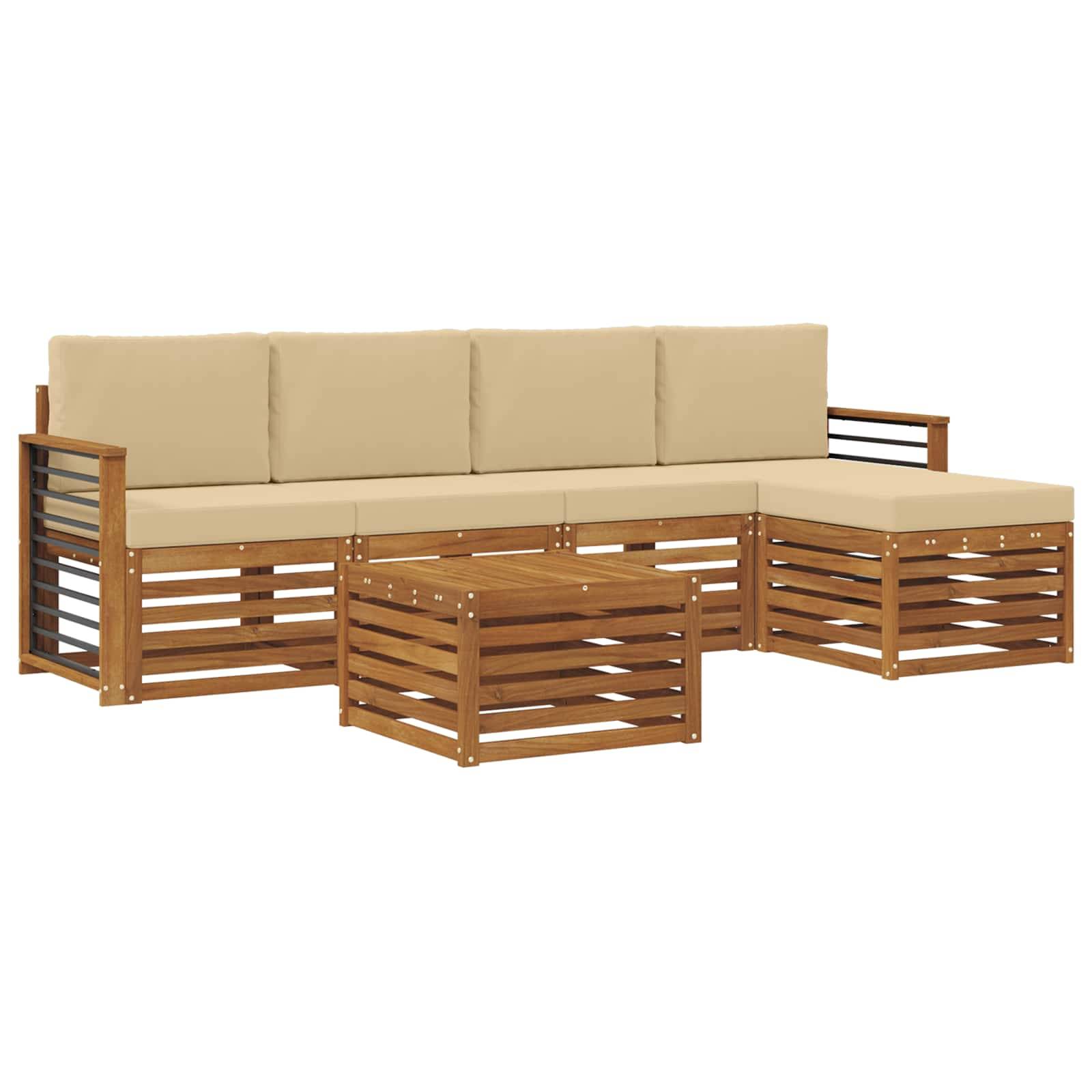vidaXL Outdoor-Sofagarnitur 6 pcs Natur und Beige Massivholz Akazie
