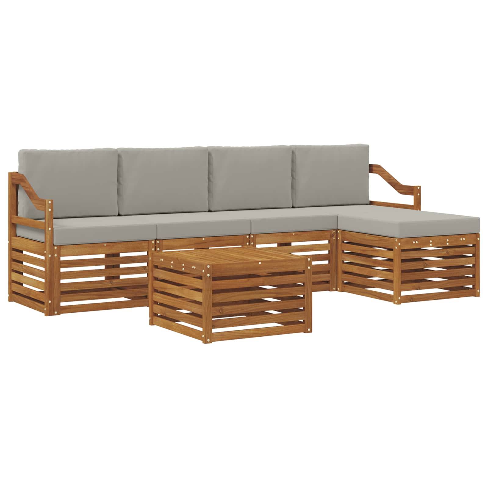 vidaXL Outdoor-Sofagarnitur mit Kissen 6 pcs Natürlich und Hellgrau