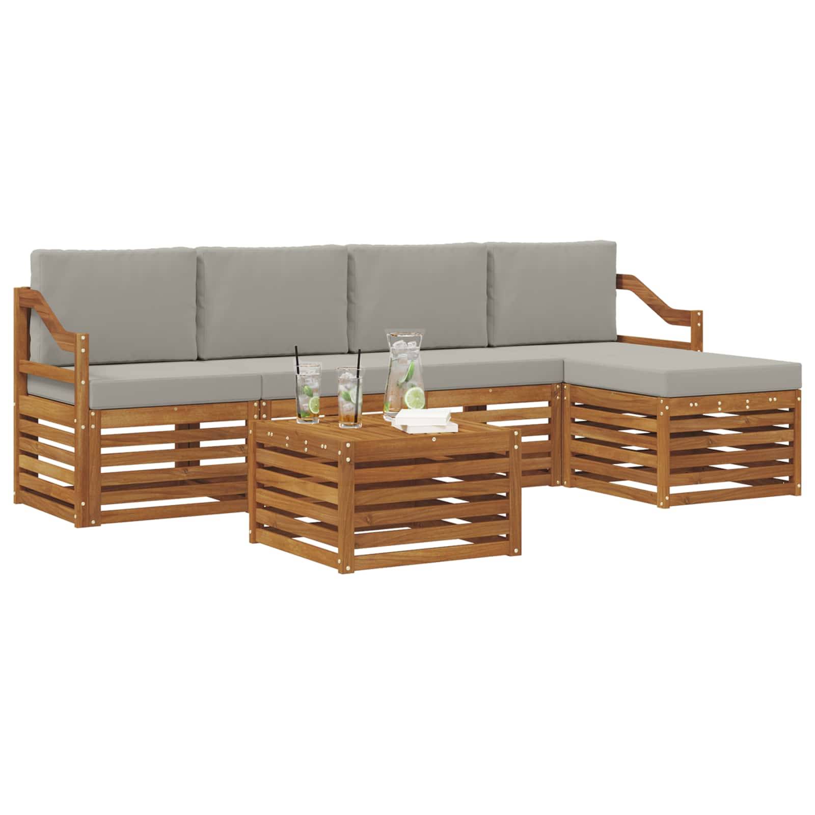 vidaXL Outdoor-Sofagarnitur mit Kissen 6 pcs Natürlich und Hellgrau