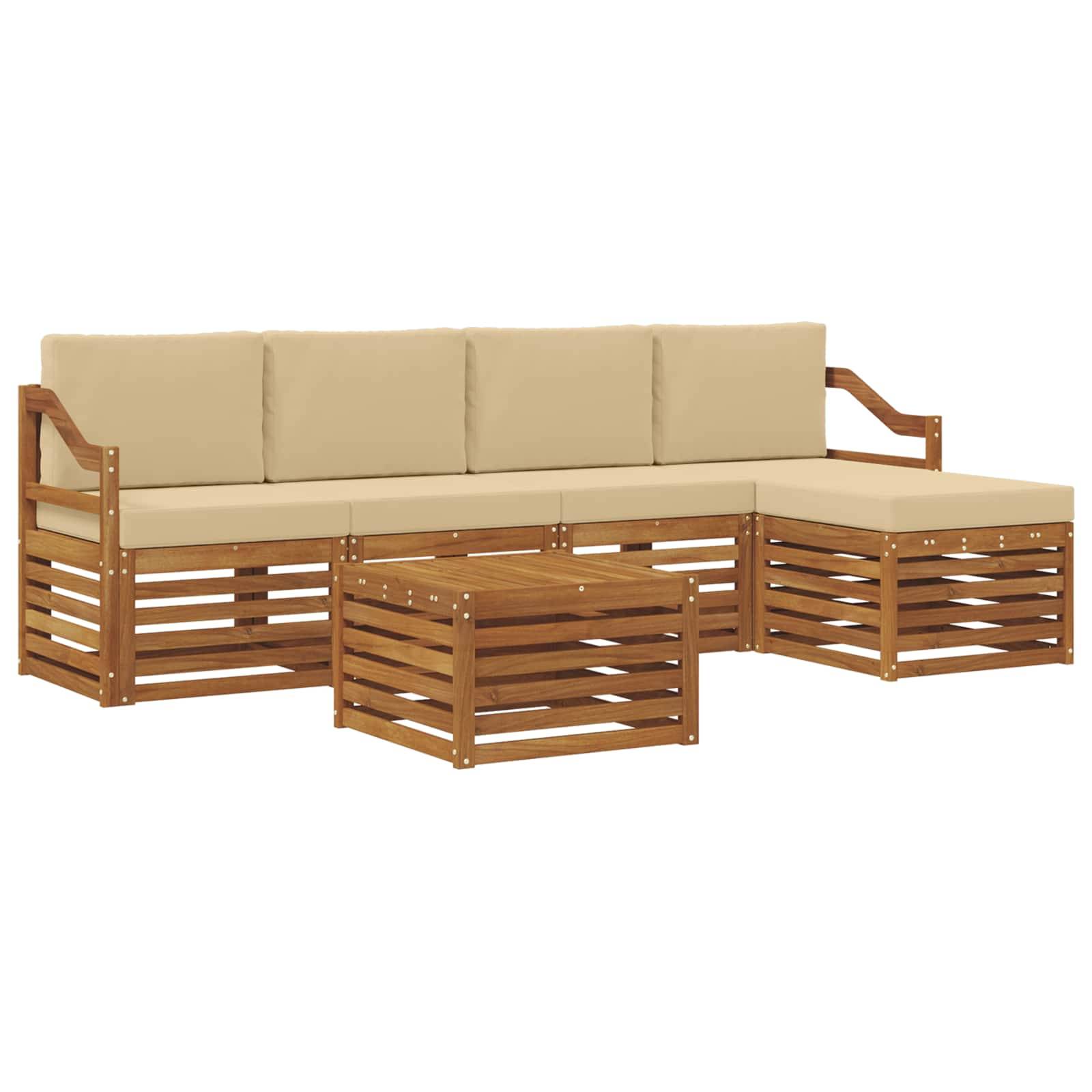 vidaXL Outdoor-Sofagarnitur 6 pcs Natur und Beige Massivholz Akazie