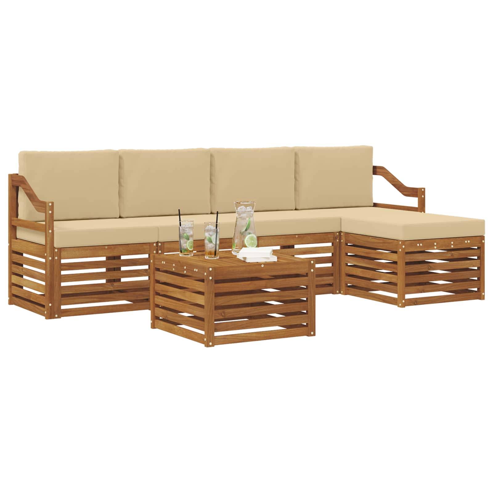 vidaXL Outdoor-Sofagarnitur 6 pcs Natur und Beige Massivholz Akazie
