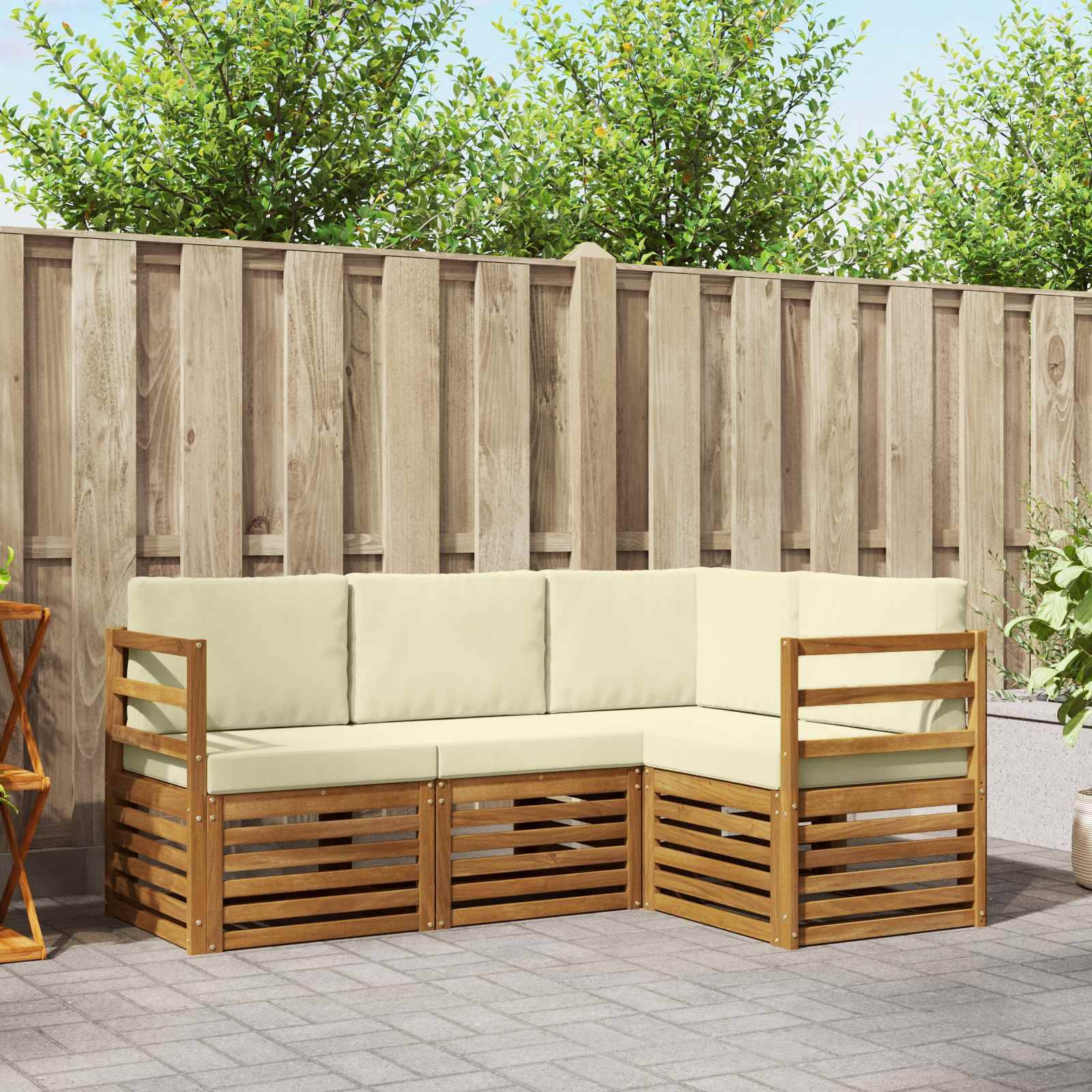 vidaXL Sofagarnituren 4 pcs Natur und Creme Massivholz Akazie