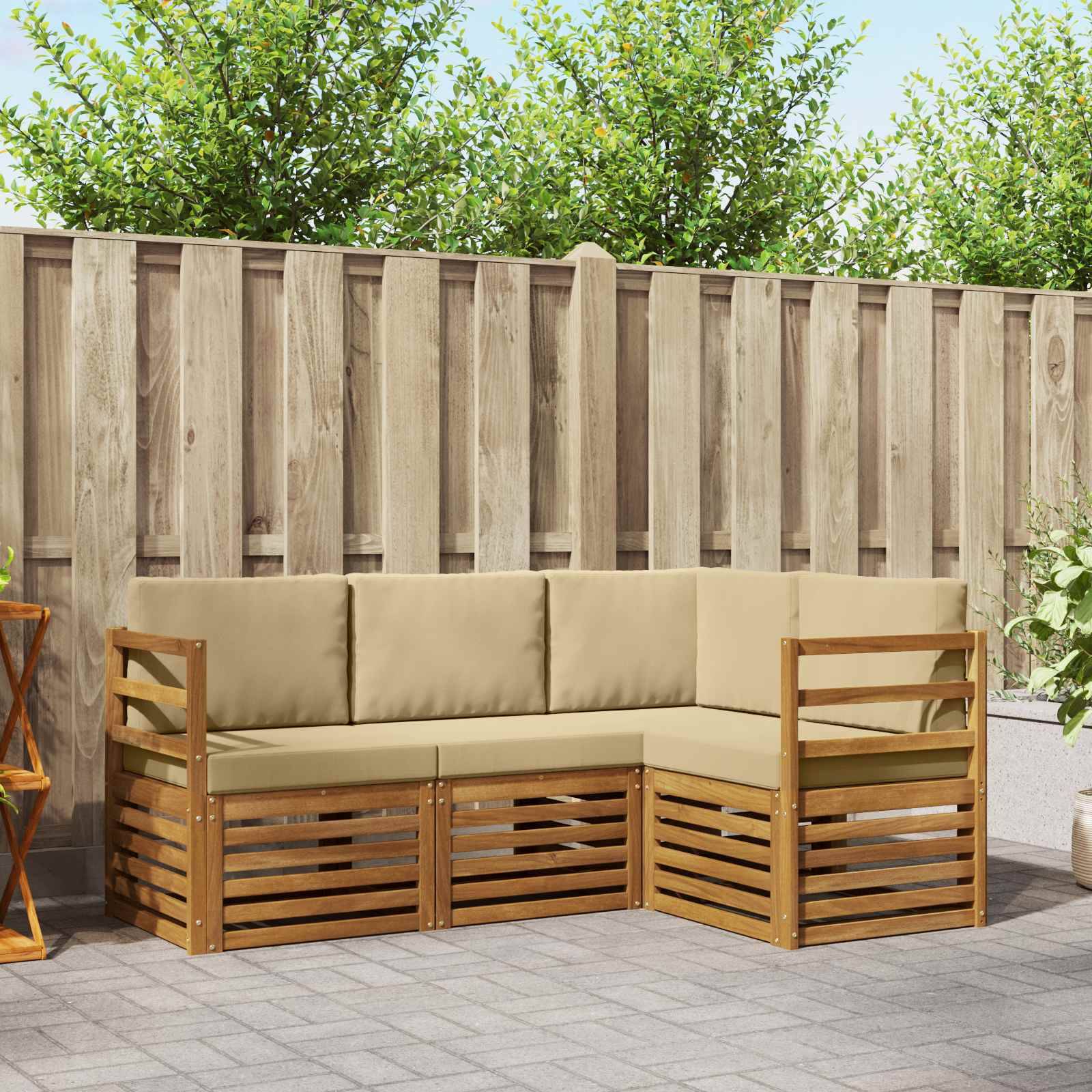 vidaXL Sofagarnituren 4 pcs Natur und Beige Massivholz Akazie