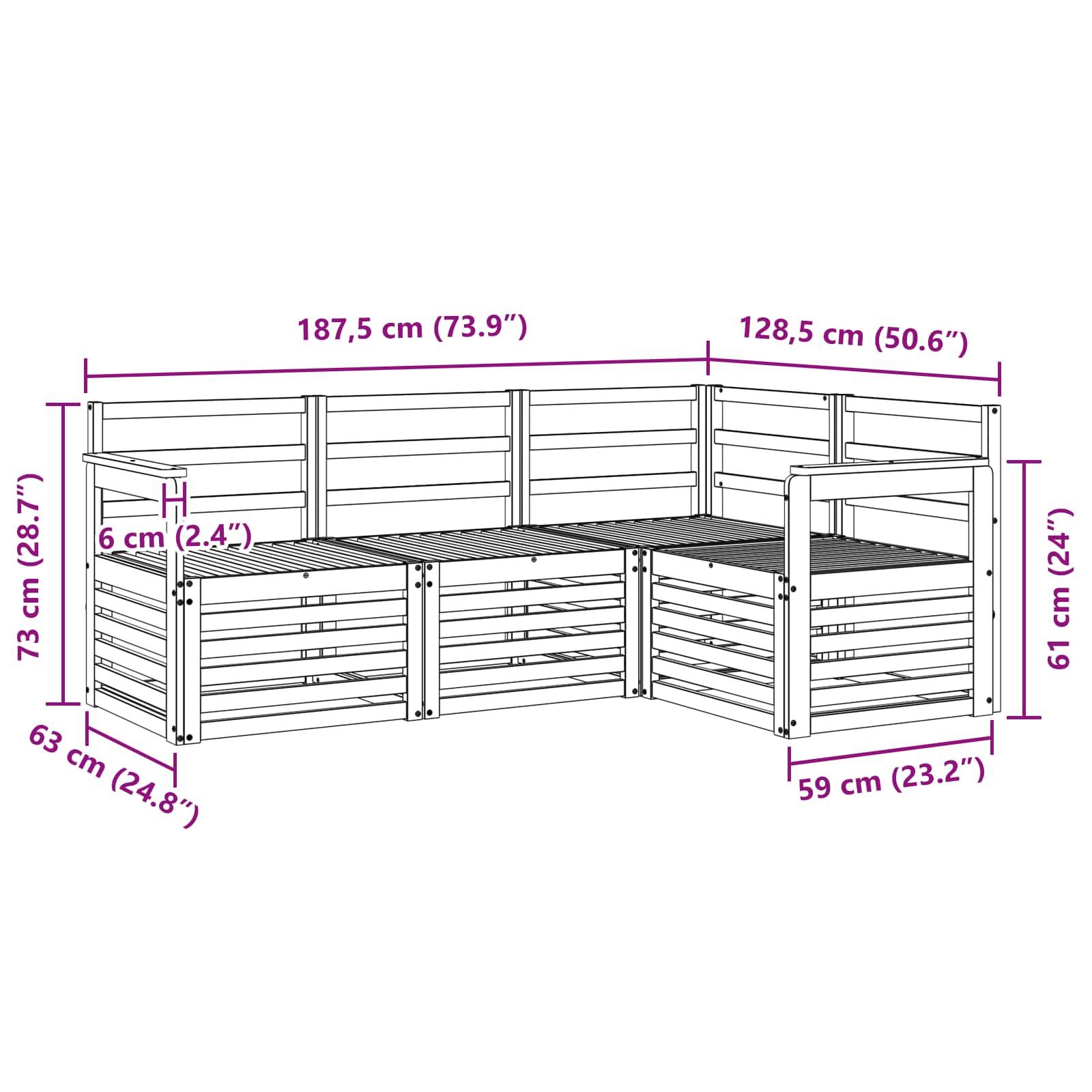 vidaXL Sofagarnituren 4 pcs Weiß 187,5 x 128,5 x 73 cm