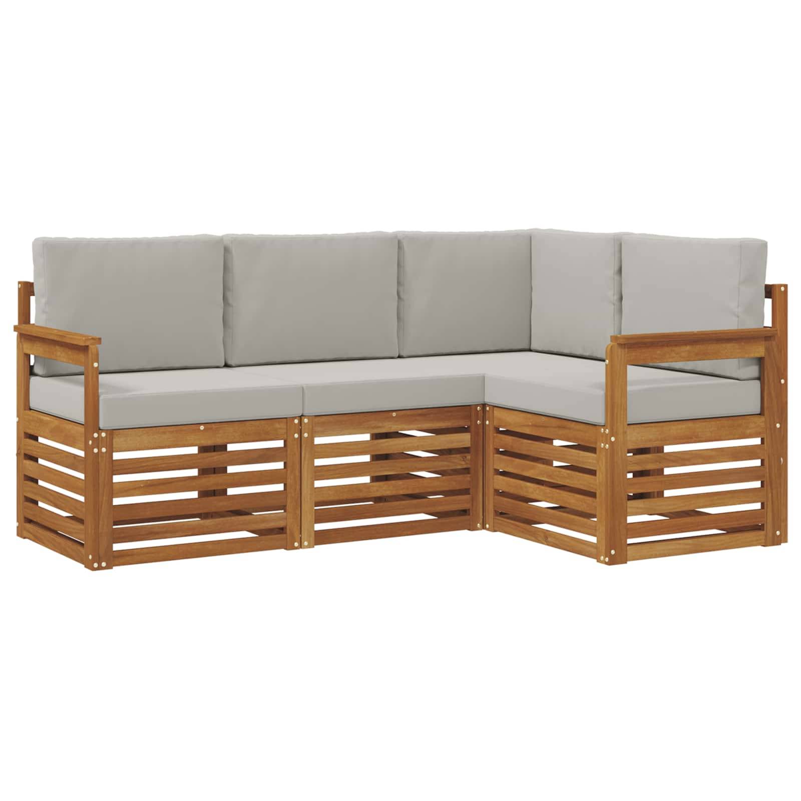 vidaXL Sofagarnituren 4 pcs Natürlich und Hellgrau Massivholz Akazie
