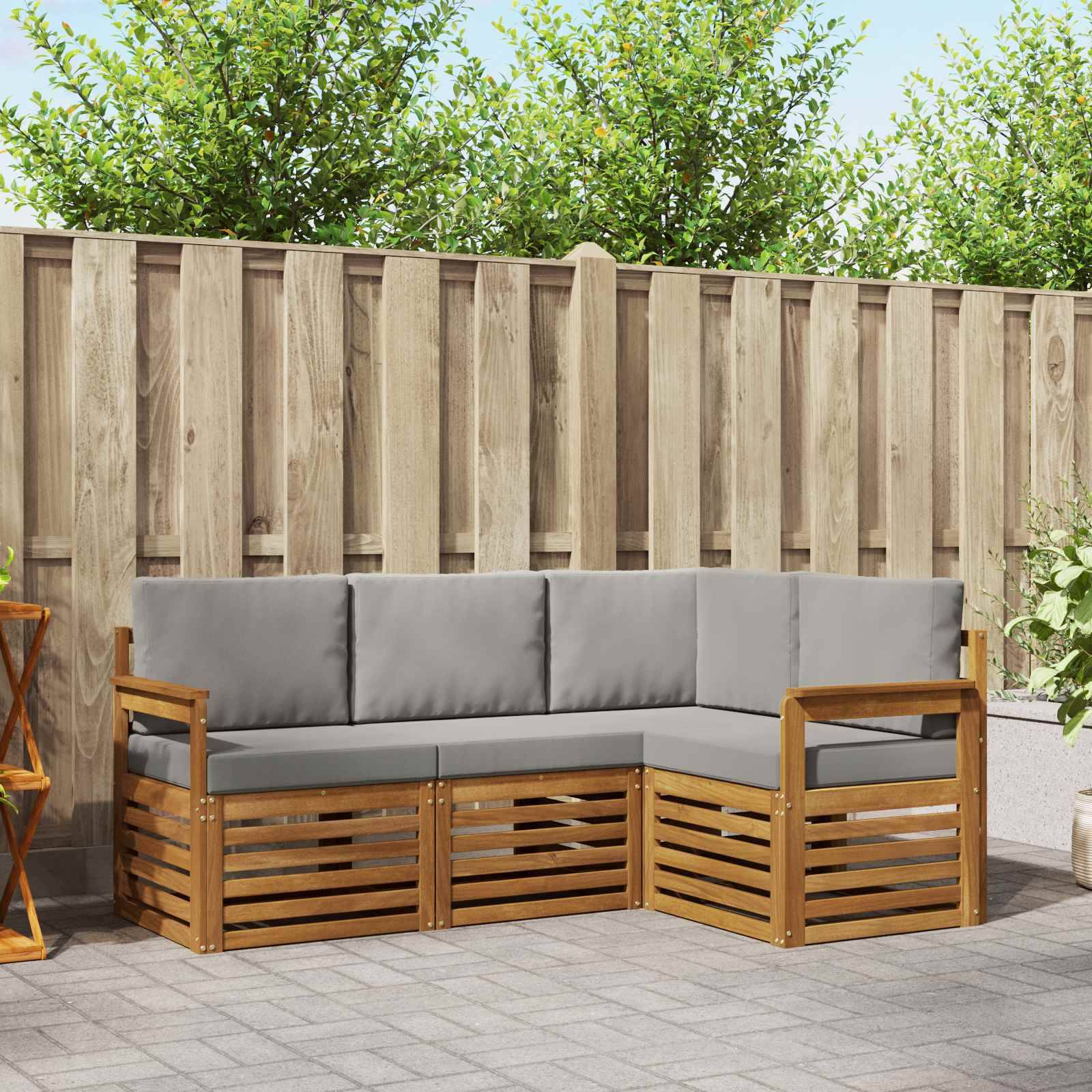 vidaXL Sofagarnituren 4 pcs Natürlich und Hellgrau Massivholz Akazie