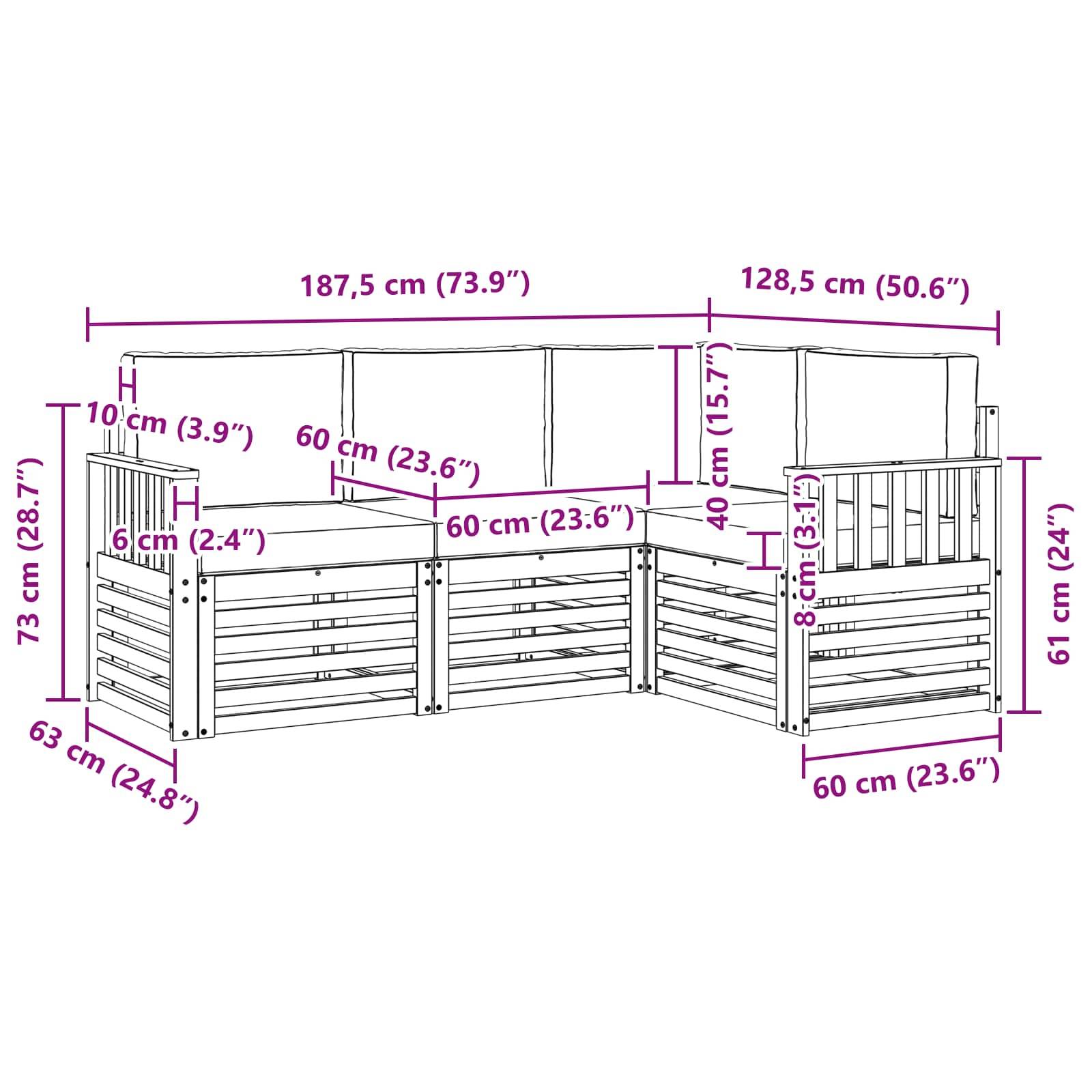 vidaXL Outdoor-Sofagarnitur 4 pcs Weiß und Hellgrau