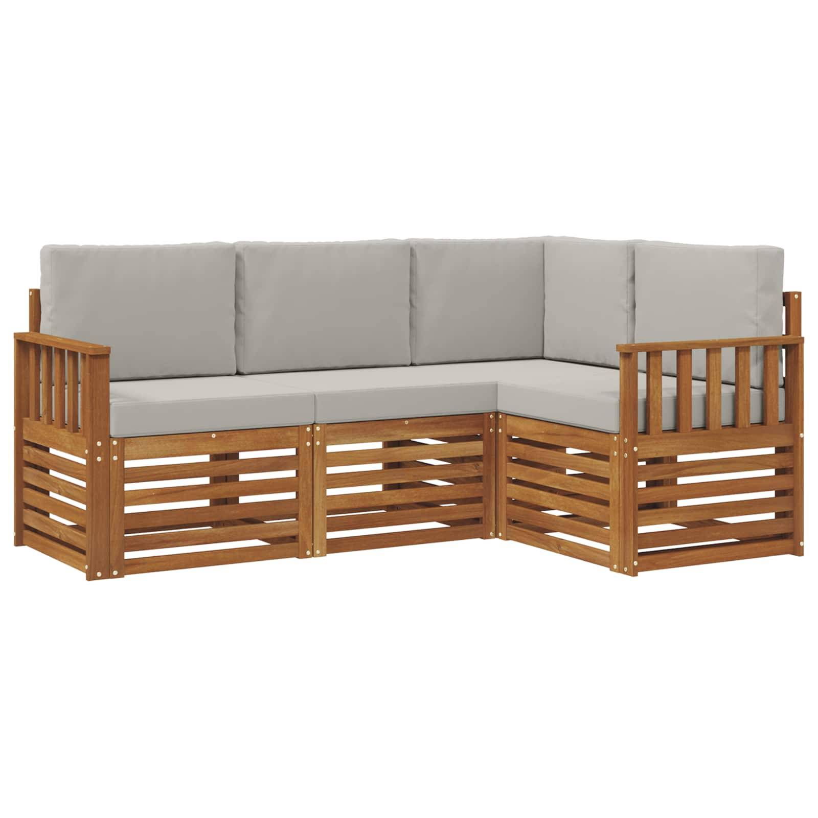 vidaXL Sofagarnituren 4 pcs Natürlich und Hellgrau Massivholz Akazie