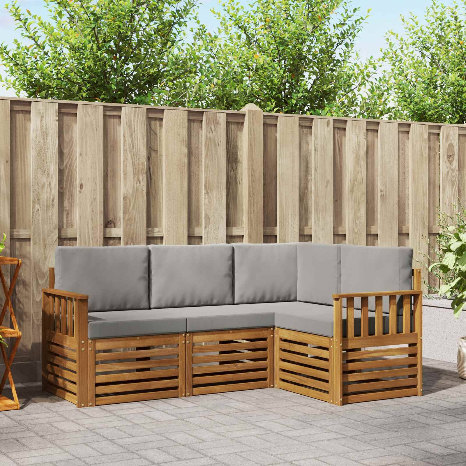 vidaXL Sofagarnituren 4 pcs Natürlich und Hellgrau Massivholz Akazie
