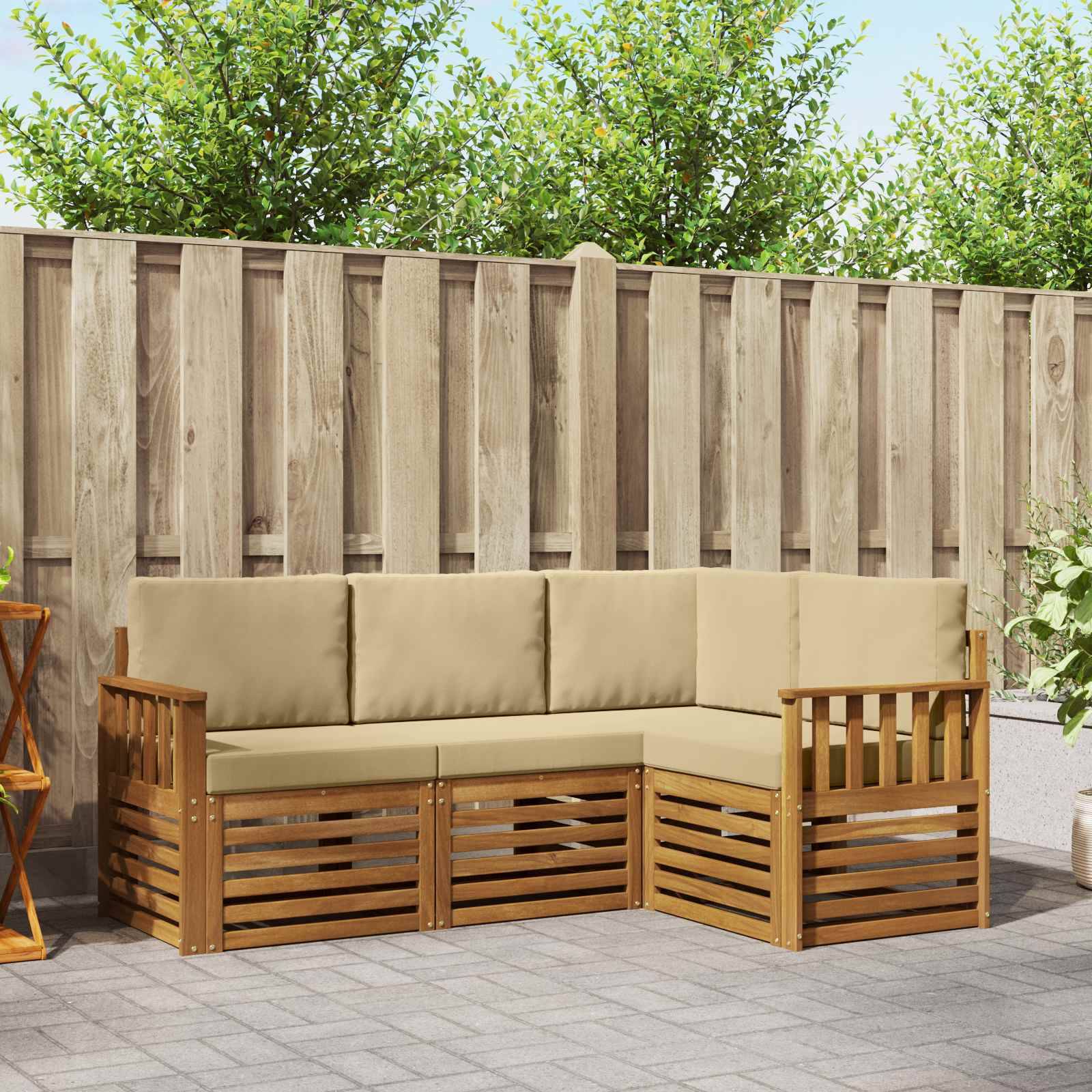 vidaXL Sofagarnituren 4 pcs Natur und Beige Massivholz Akazie