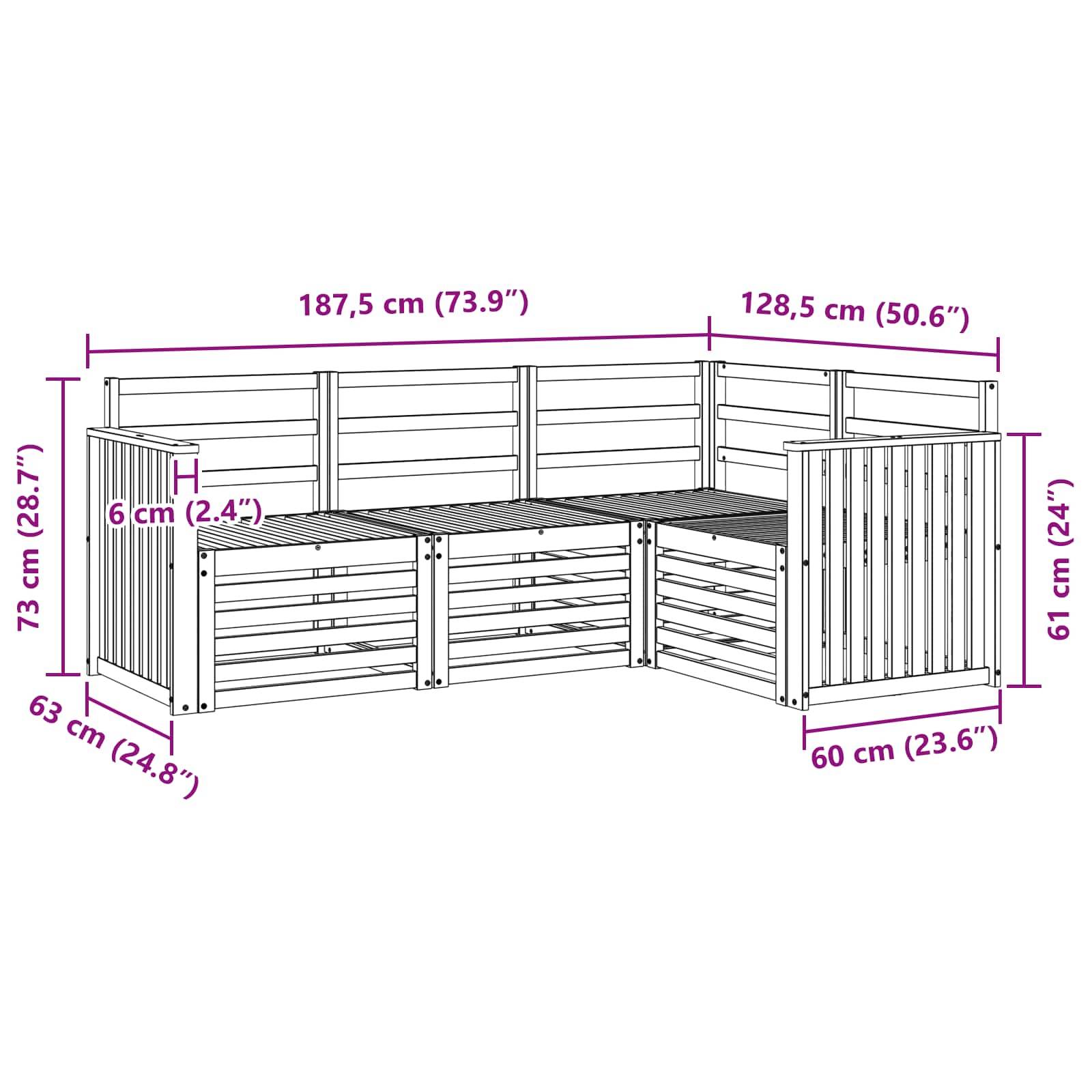 vidaXL Sofagarnituren 4 pcs Weiß 187,5 x 128,5 x 73 cm