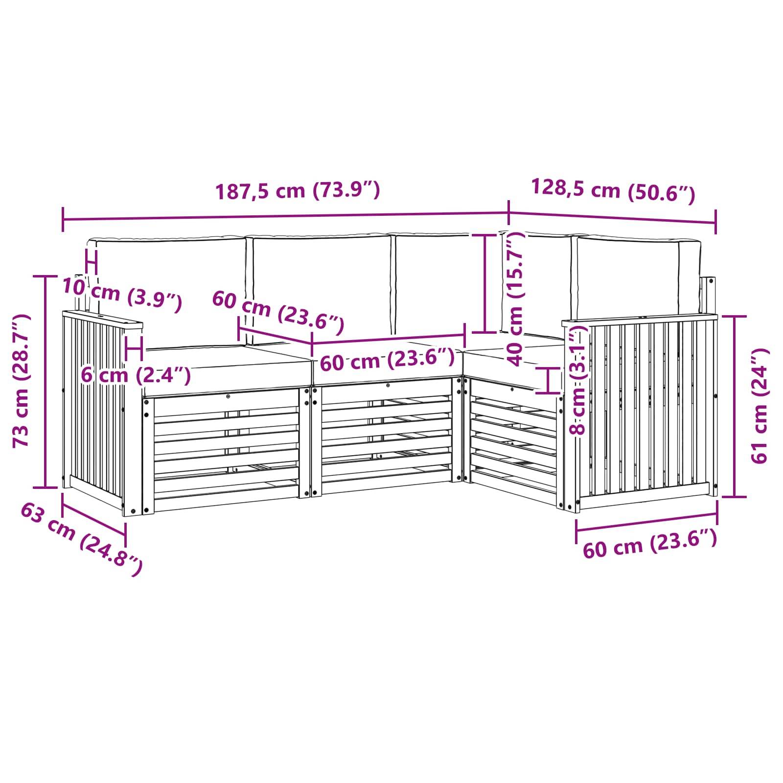 vidaXL Sofagarnituren 4 pcs Natur und Anthrazit Massivholz Akazie