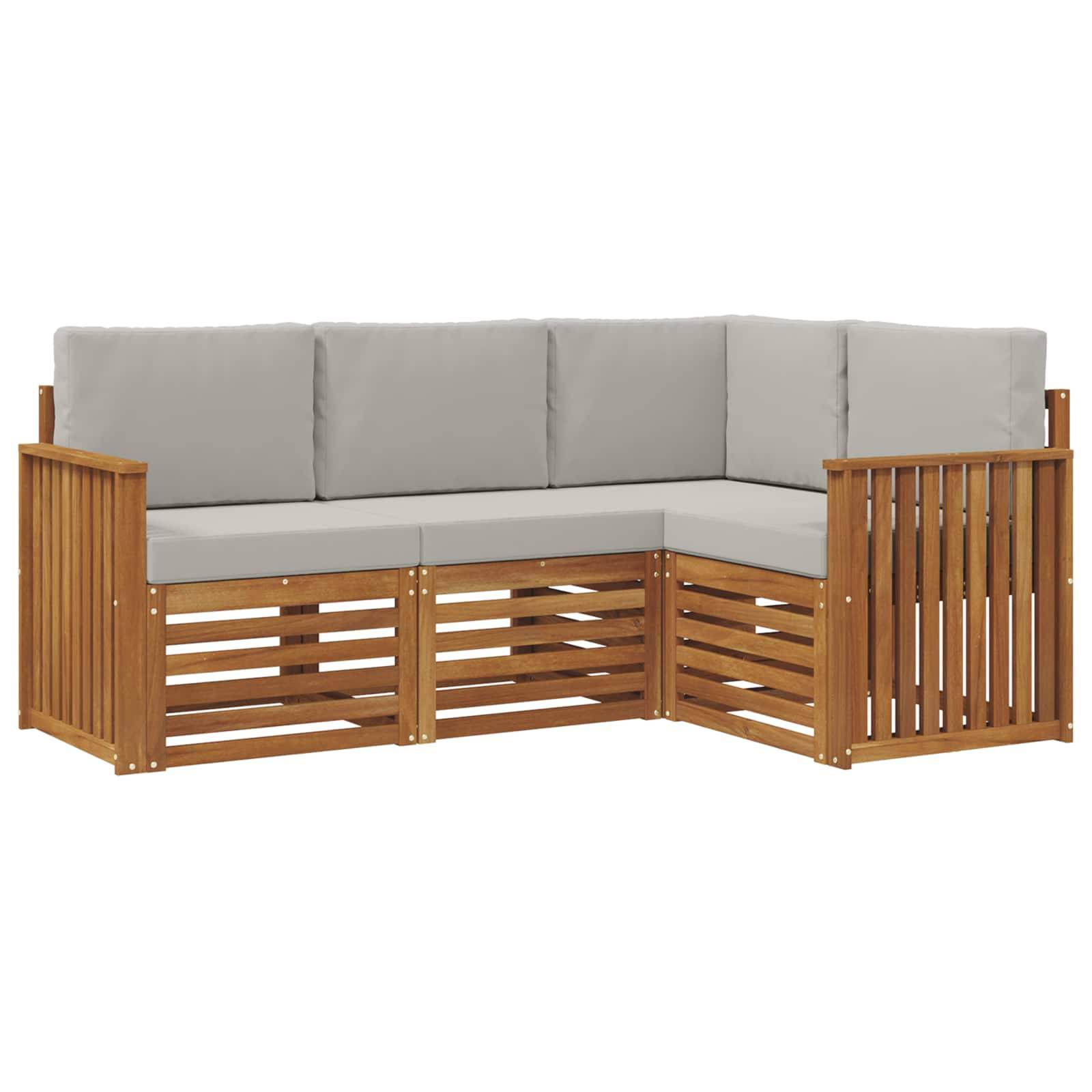 vidaXL Sofagarnituren 4 pcs Natürlich und Hellgrau Massivholz Akazie