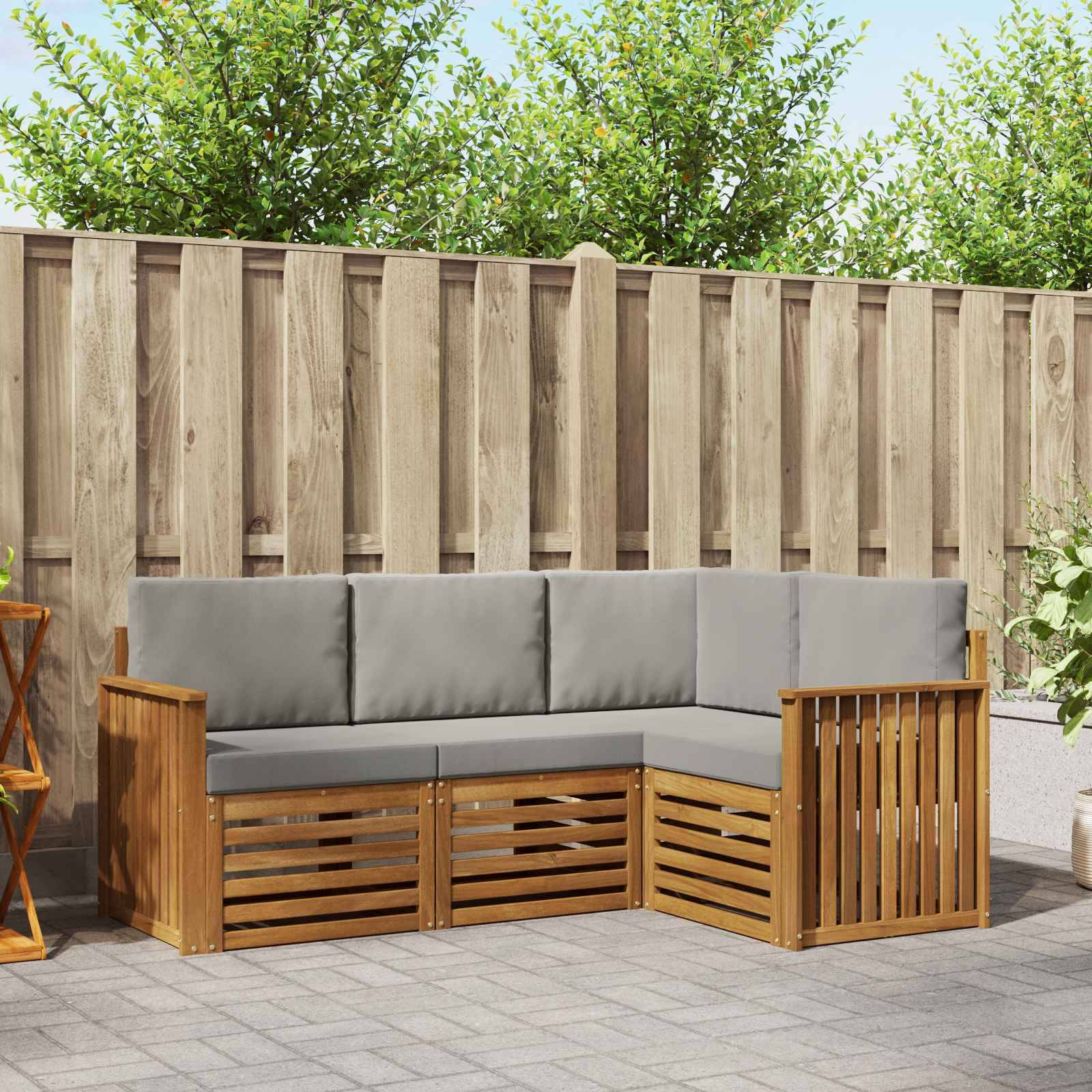 vidaXL Sofagarnituren 4 pcs Natürlich und Hellgrau Massivholz Akazie