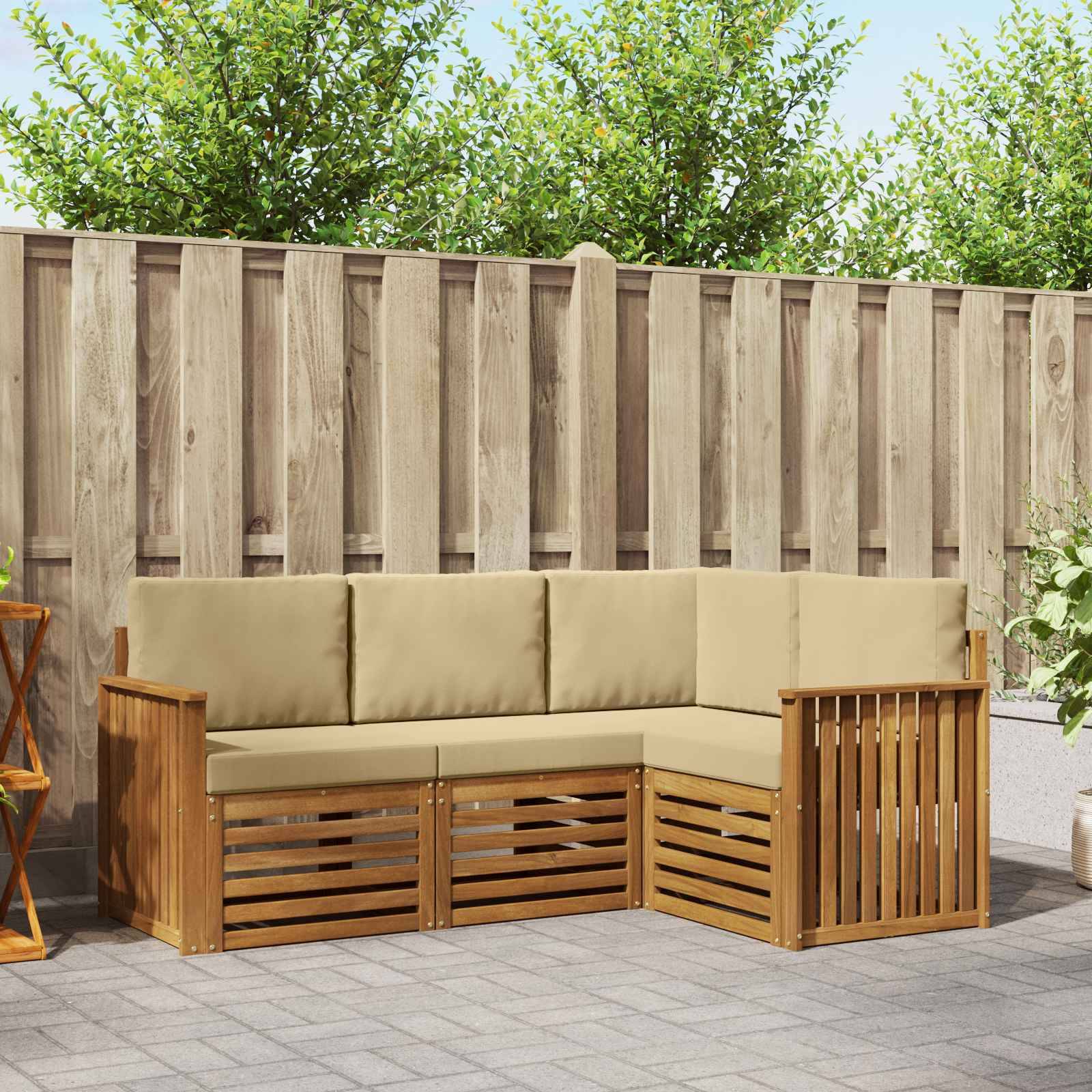 vidaXL Sofagarnituren 4 pcs Natur und Beige Massivholz Akazie