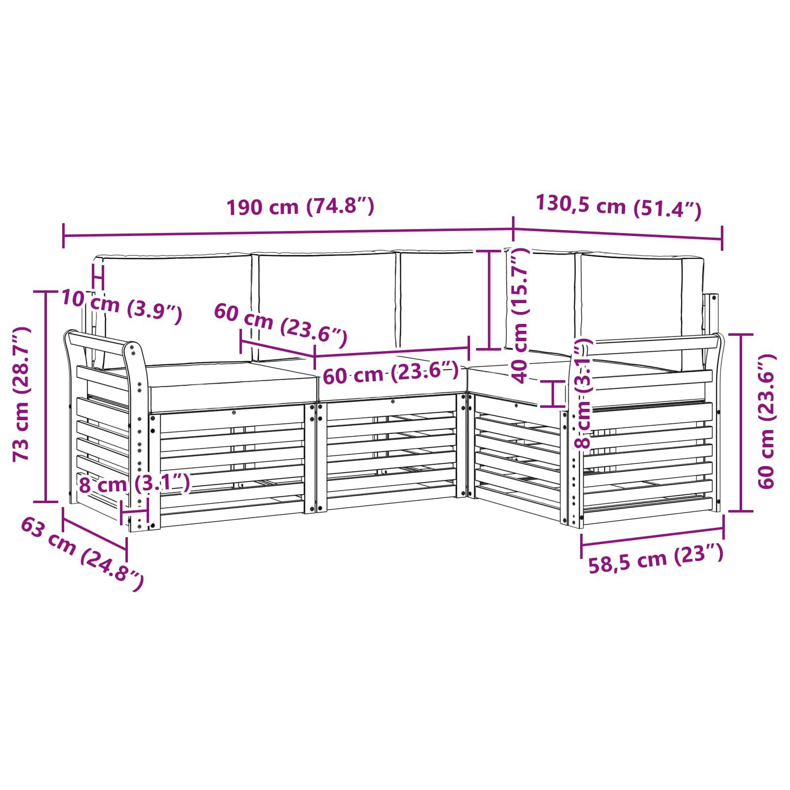 vidaXL Sofagarnituren 4 pcs Natur und Anthrazit Massivholz Akazie