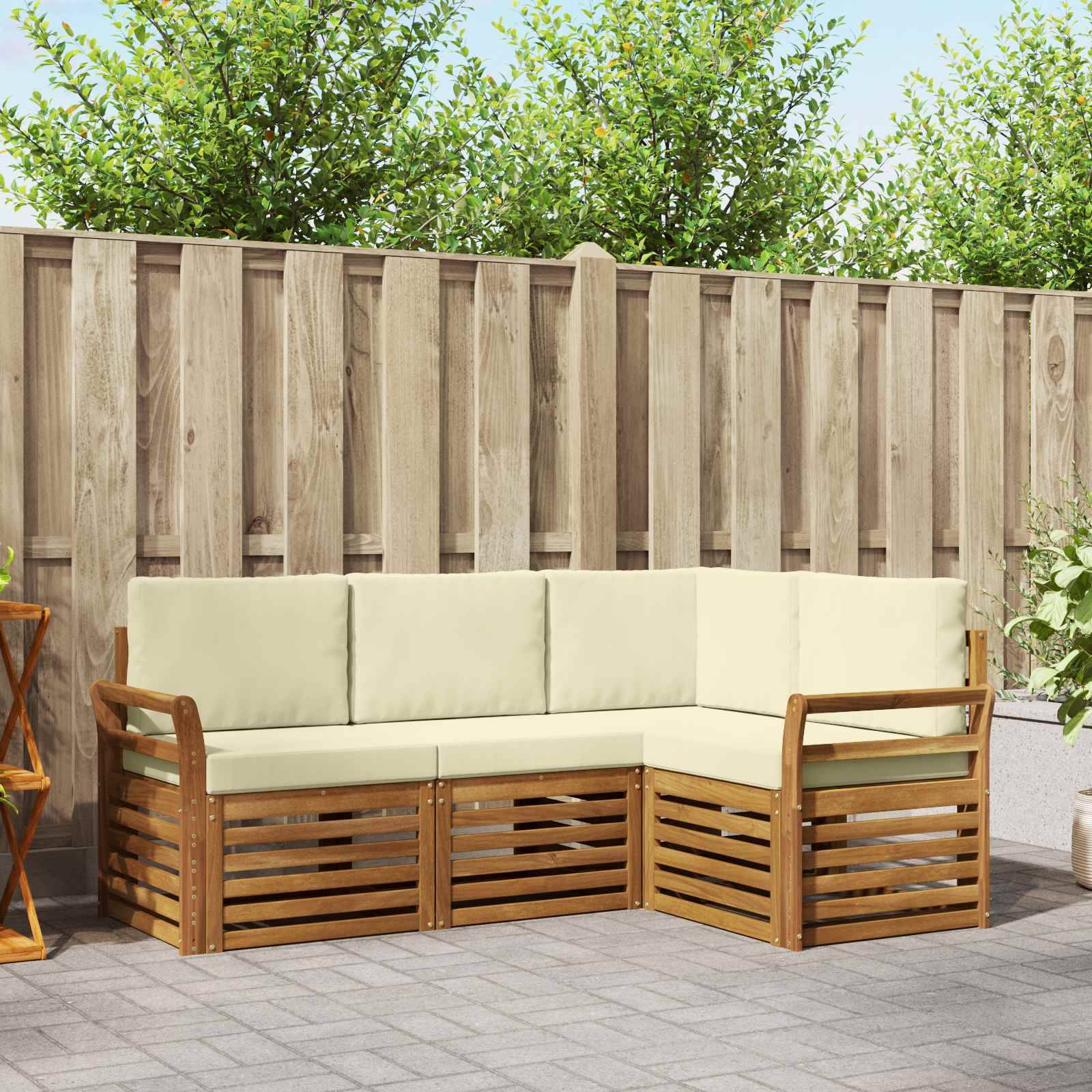 vidaXL Sofagarnituren 4 pcs Natur und Creme Massivholz Akazie