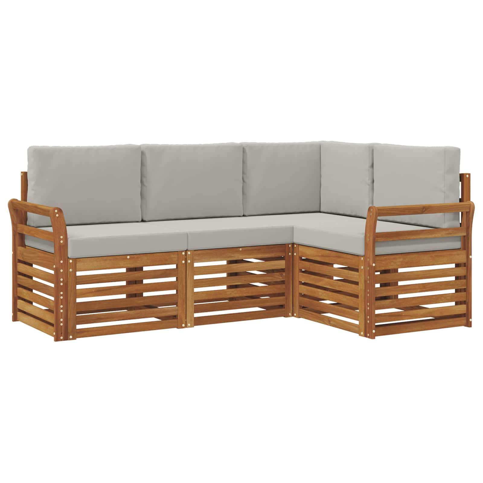 vidaXL Sofagarnituren 4 pcs Natürlich und Hellgrau Massivholz Akazie