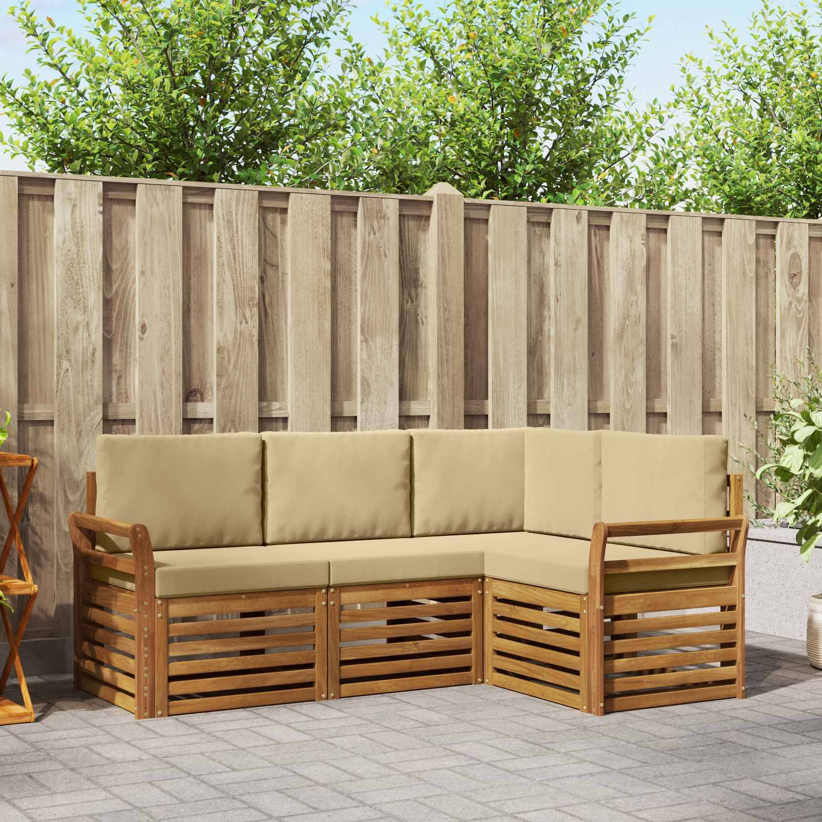 vidaXL Sofagarnituren 4 pcs Natur und Beige Massivholz Akazie