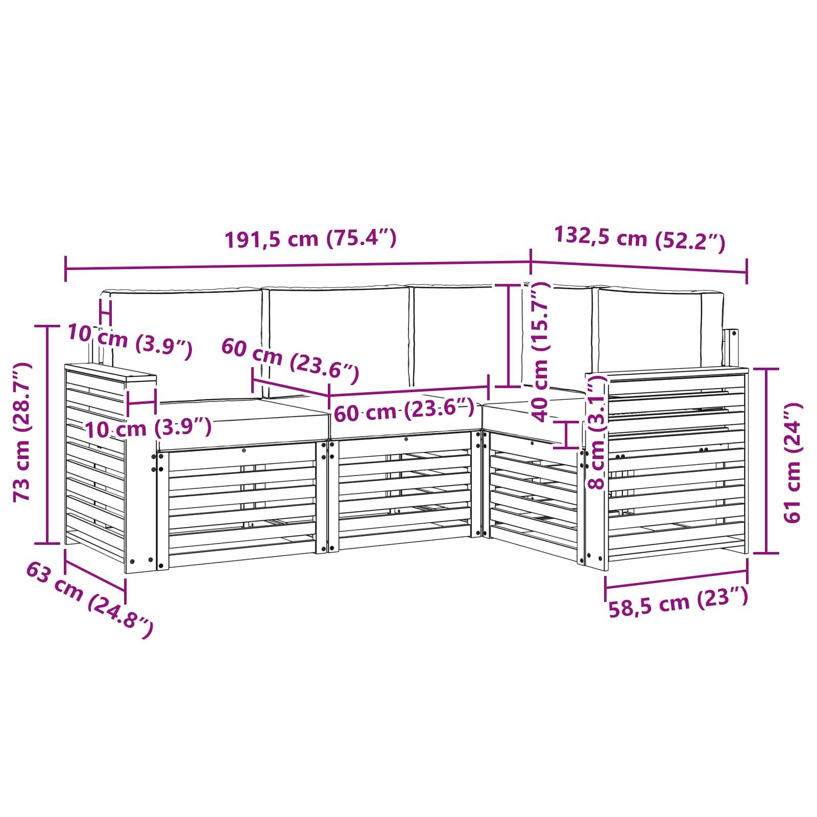 vidaXL Sofagarnituren 4 pcs Natur und Beige Massivholz Akazie