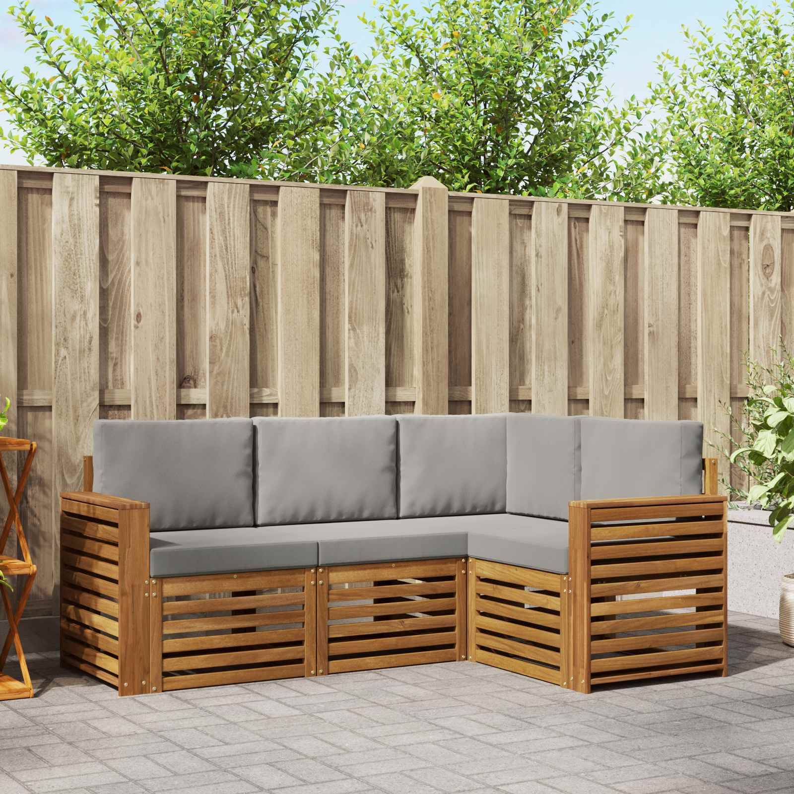 vidaXL Sofagarnituren 4 pcs Natürlich und Hellgrau Massivholz Akazie