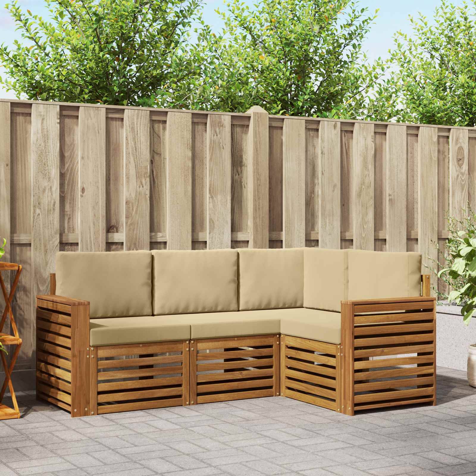 vidaXL Sofagarnituren 4 pcs Natur und Beige Massivholz Akazie